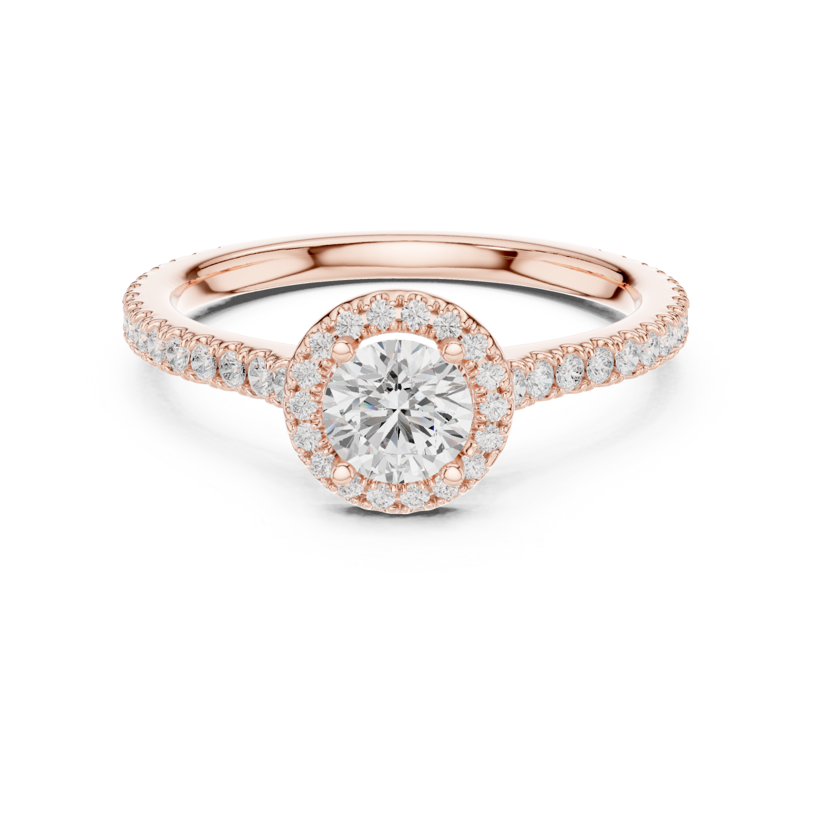  Rose Gold Radiant Halo Promise Ring Front View
