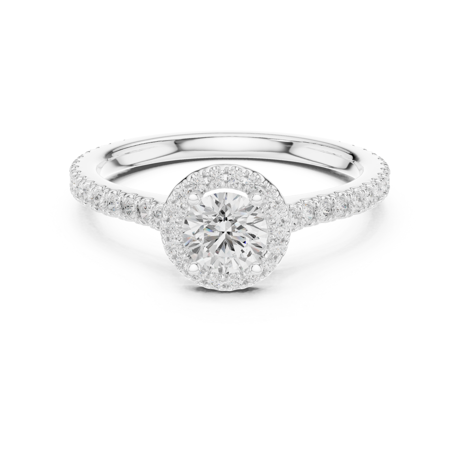 White Gold Radiant Halo Promise Ring Front View