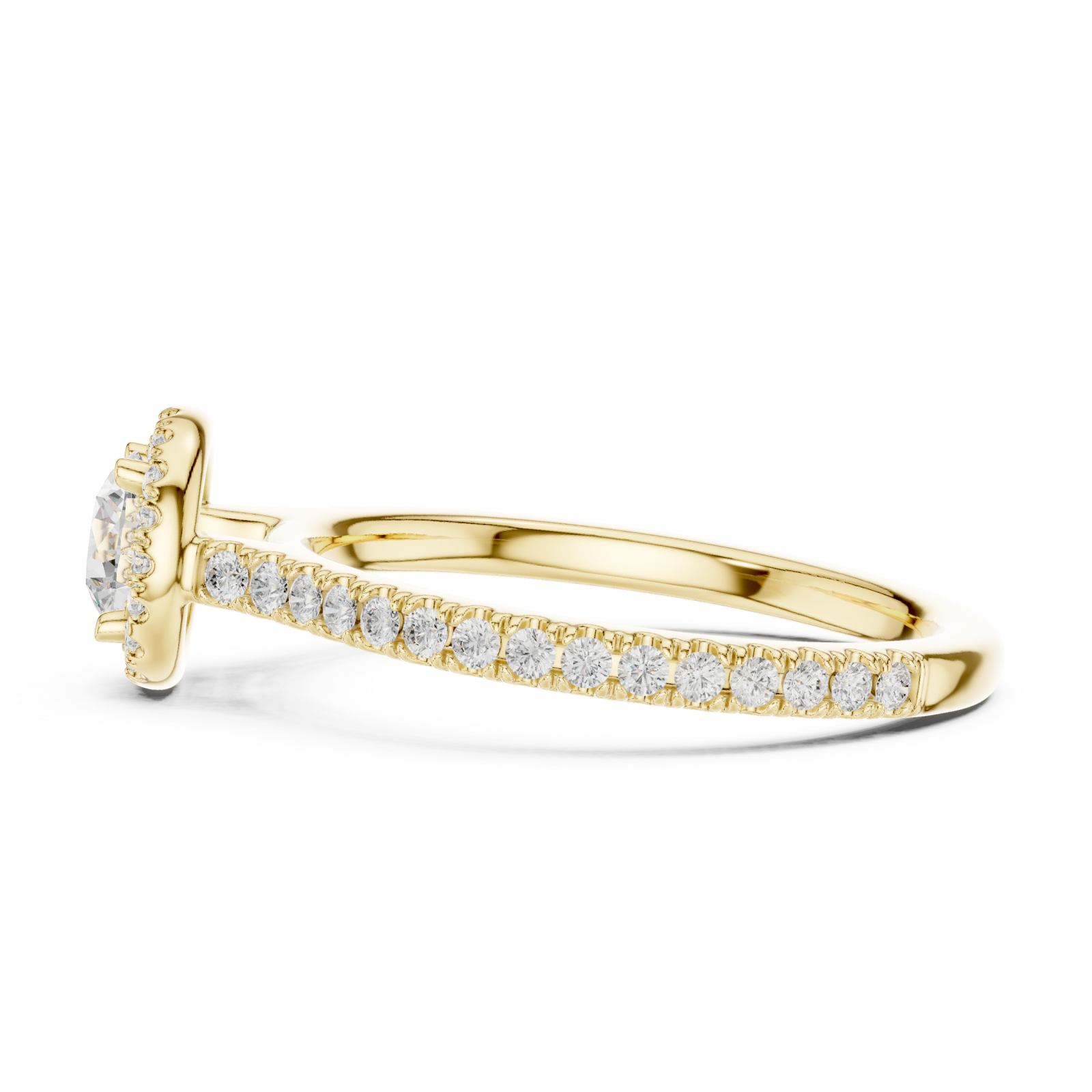  Gold Radiant Halo Promise Ring Side View