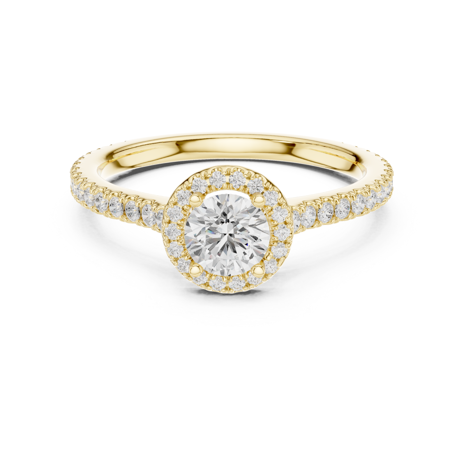  Gold Radiant Halo Promise Ring Front View