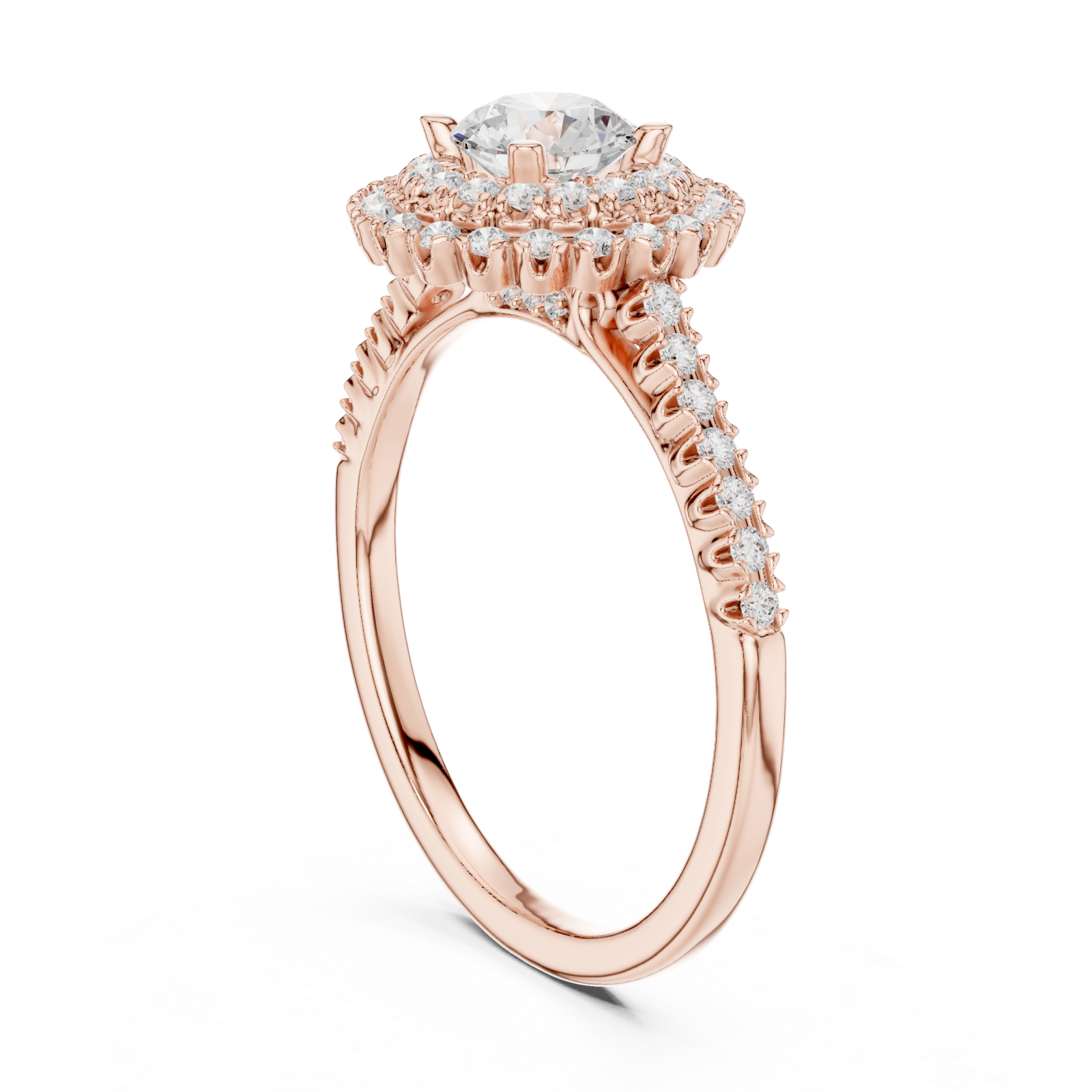 Rose Gold Radiance Grandeur Halo Ring Left View