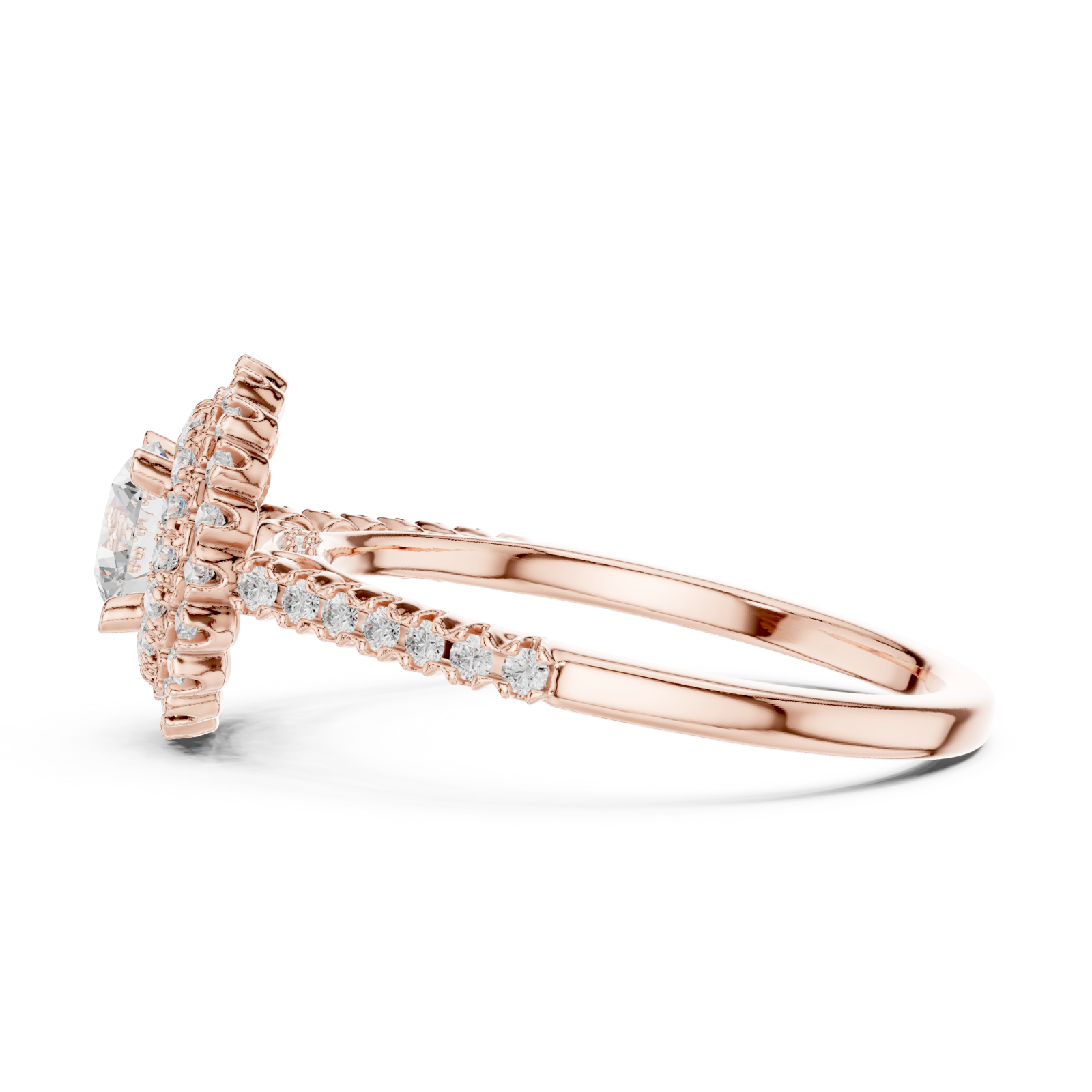  Rose Gold Radiance Grandeur Halo Ring Side View