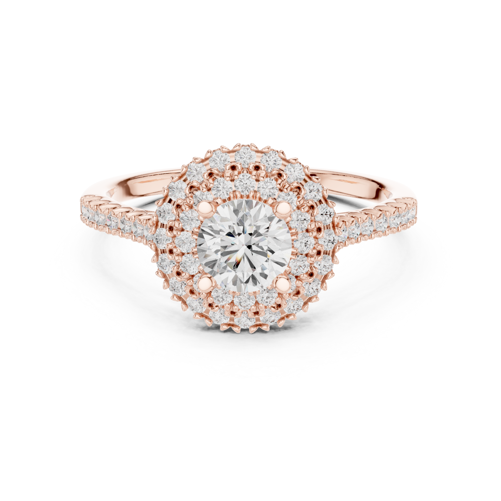  Rose Gold Radiance Grandeur Halo Ring Front View