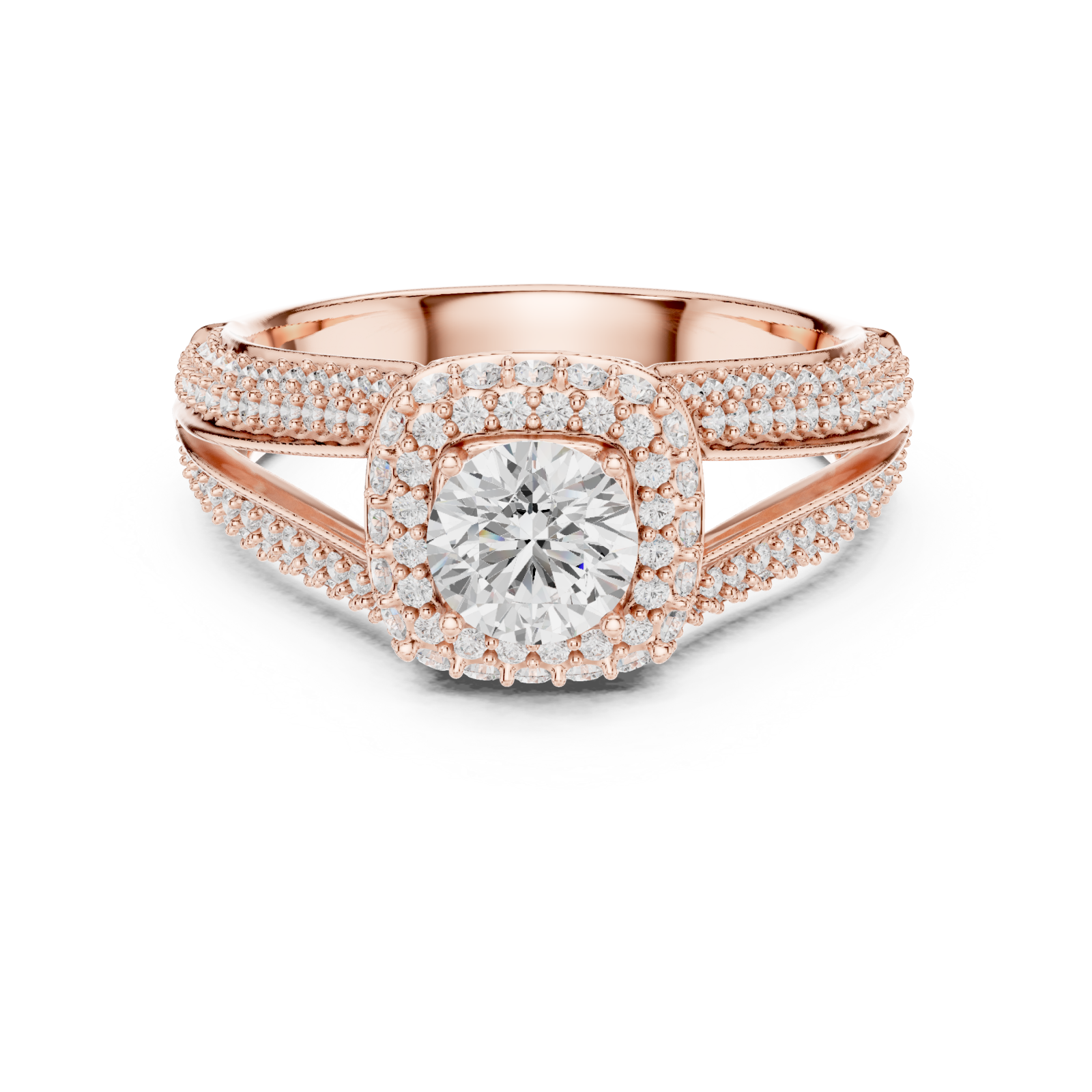  Rose Gold Starborn Splendor Cushion Radiance Ring Front View