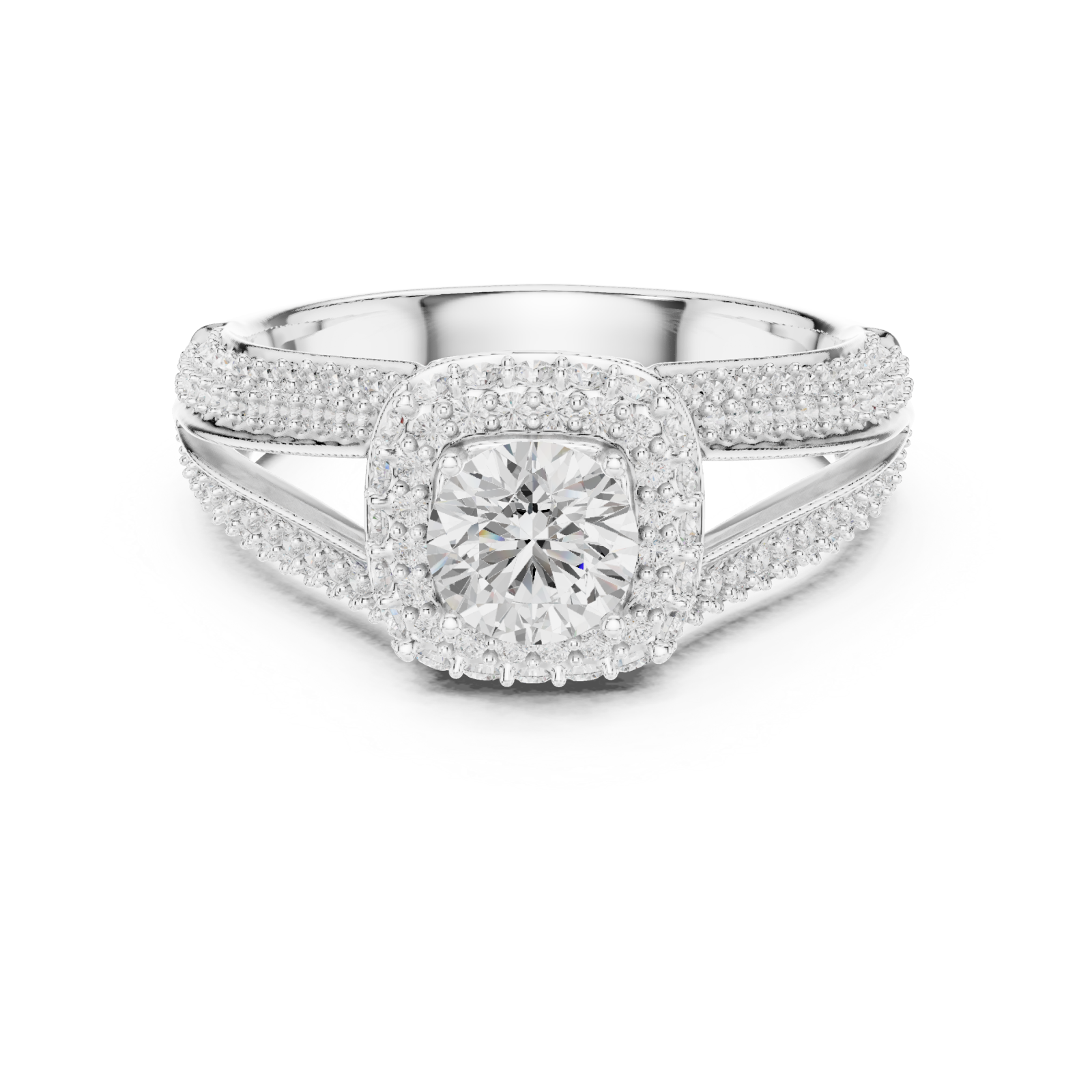  White Gold Starborn Splendor Cushion Radiance Ring Front View