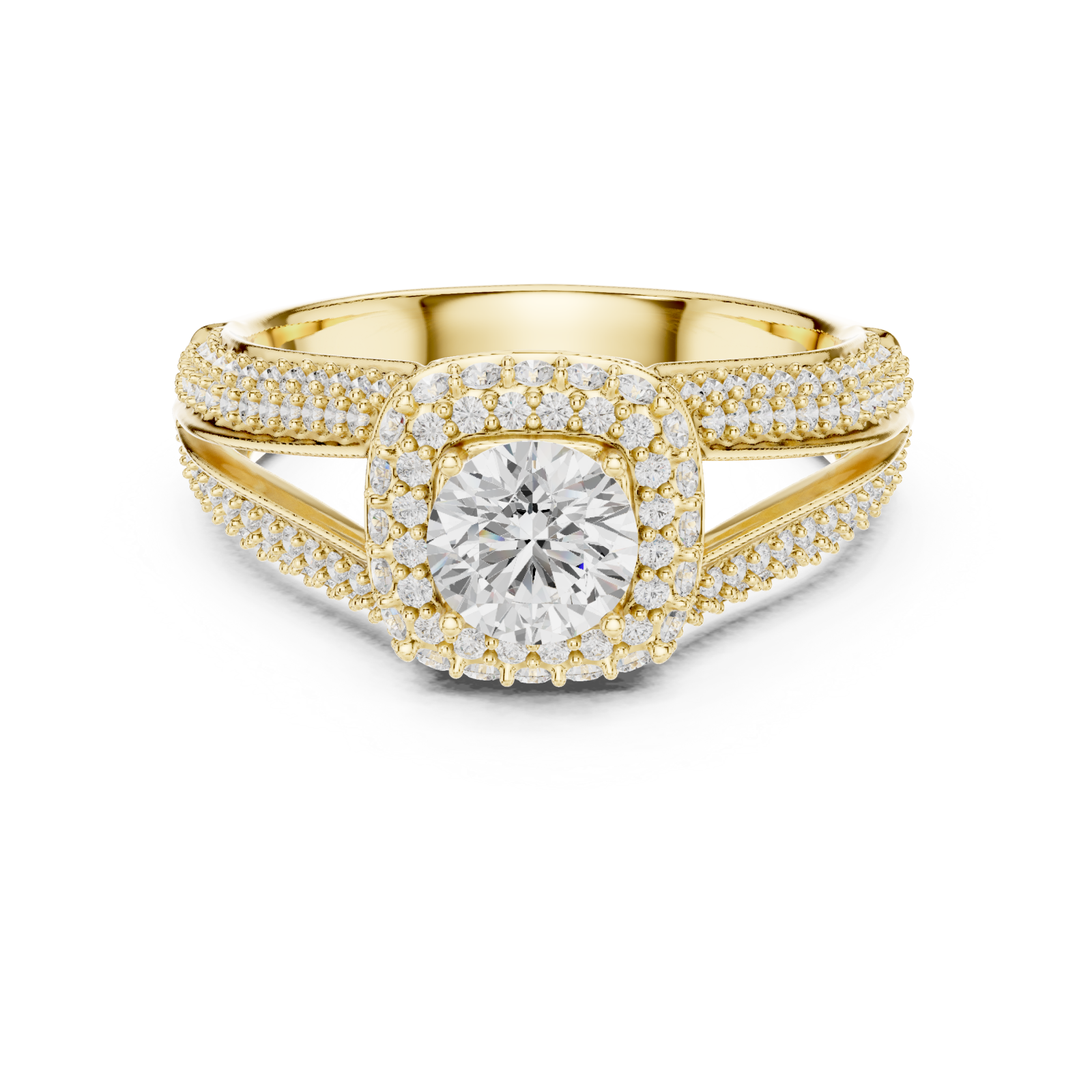  Gold Starborn Splendor Cushion Radiance Ring Front View