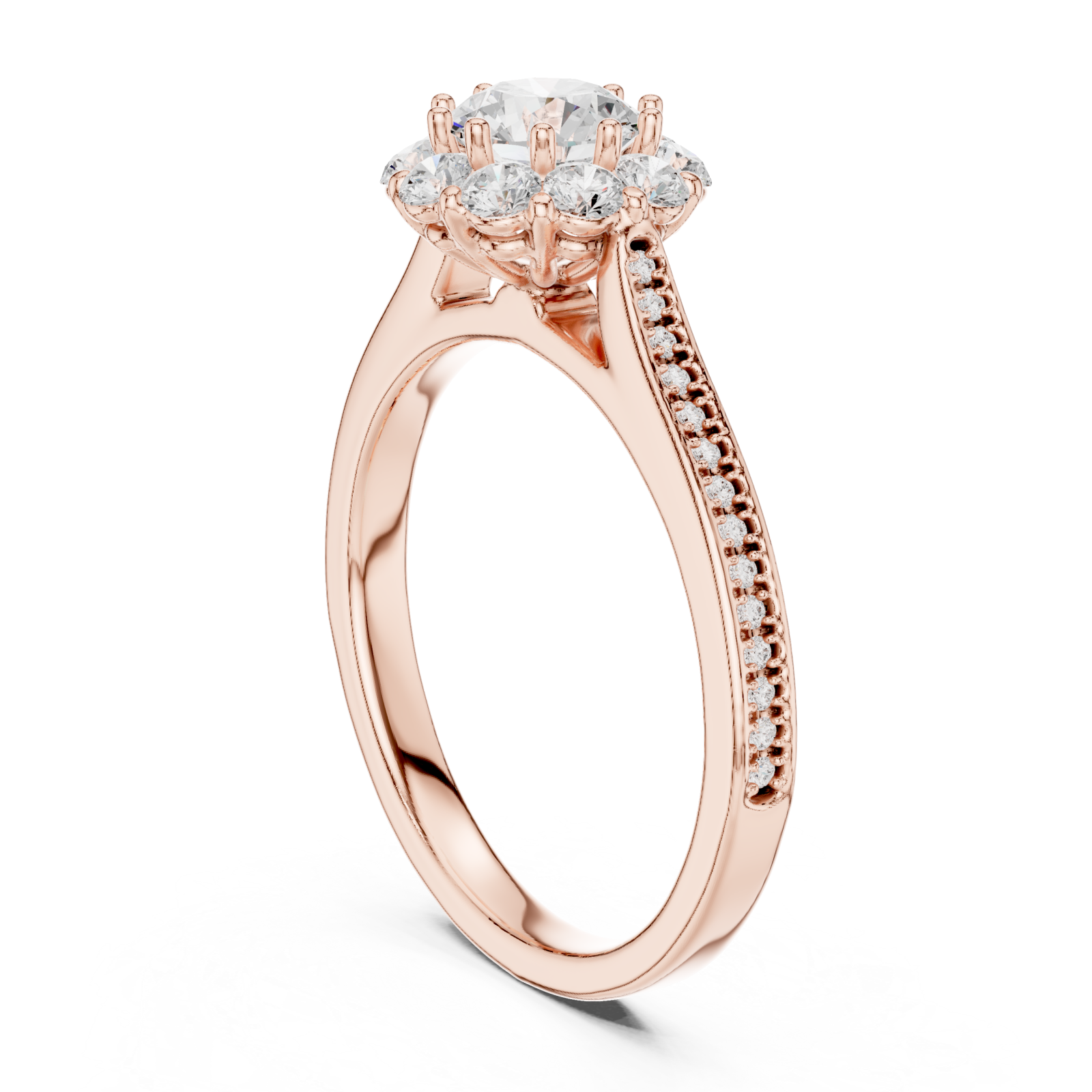  Rose Gold Eternal Embrace Pavé Band Solitaire Ring Left View