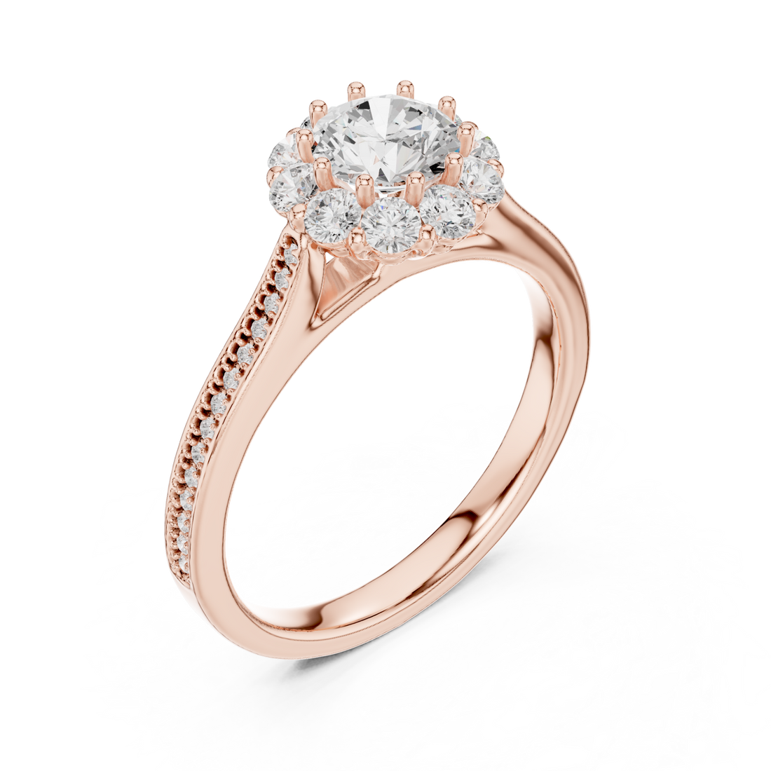  Rose Gold Eternal Embrace Pavé Band Solitaire Ring Right View