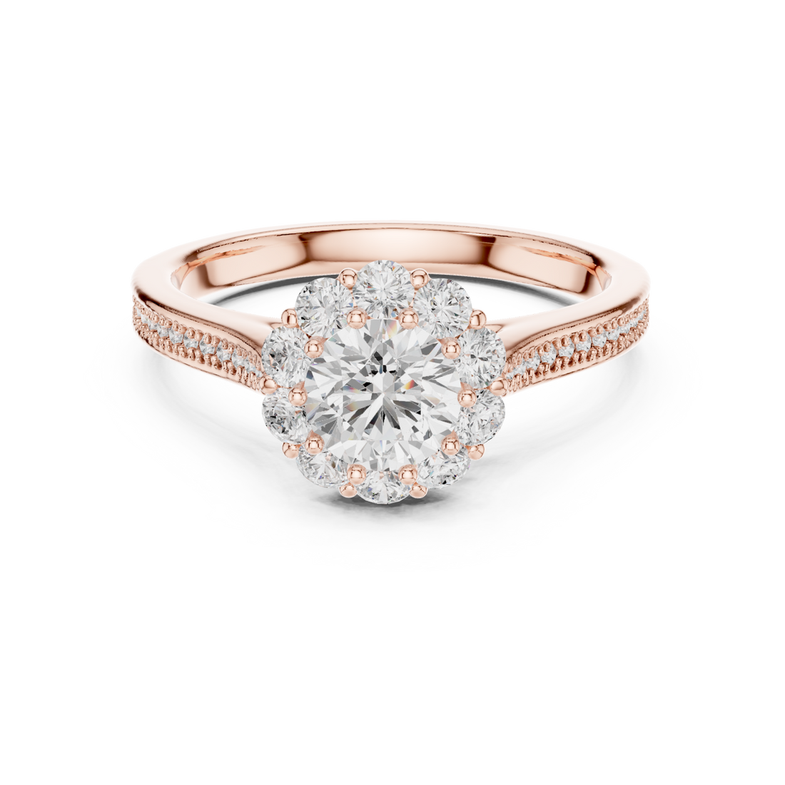  Rose Gold Eternal Embrace Pavé Band Solitaire Ring Right View
