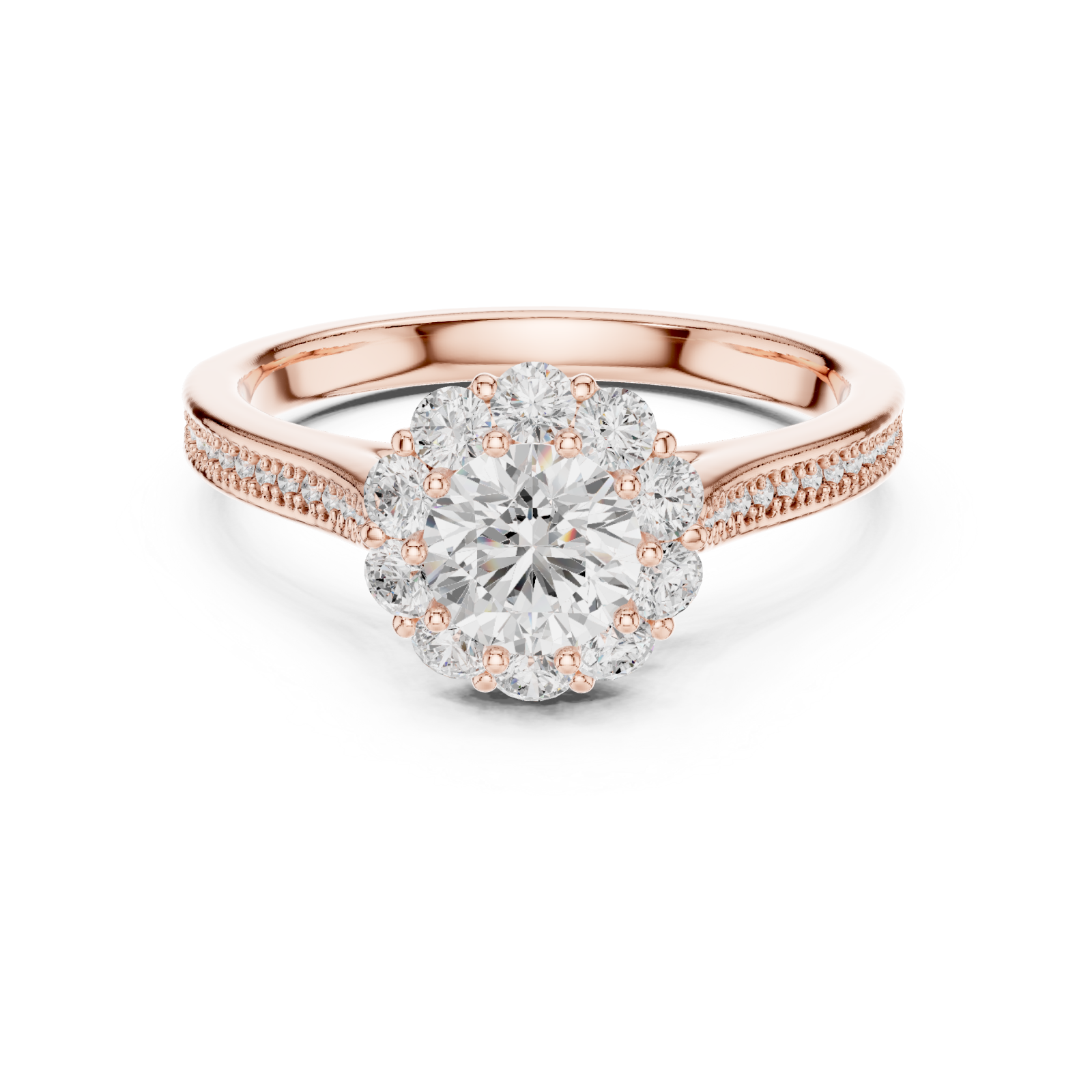  Rose Gold Eternal Embrace Pavé Band Solitaire Ring Front View