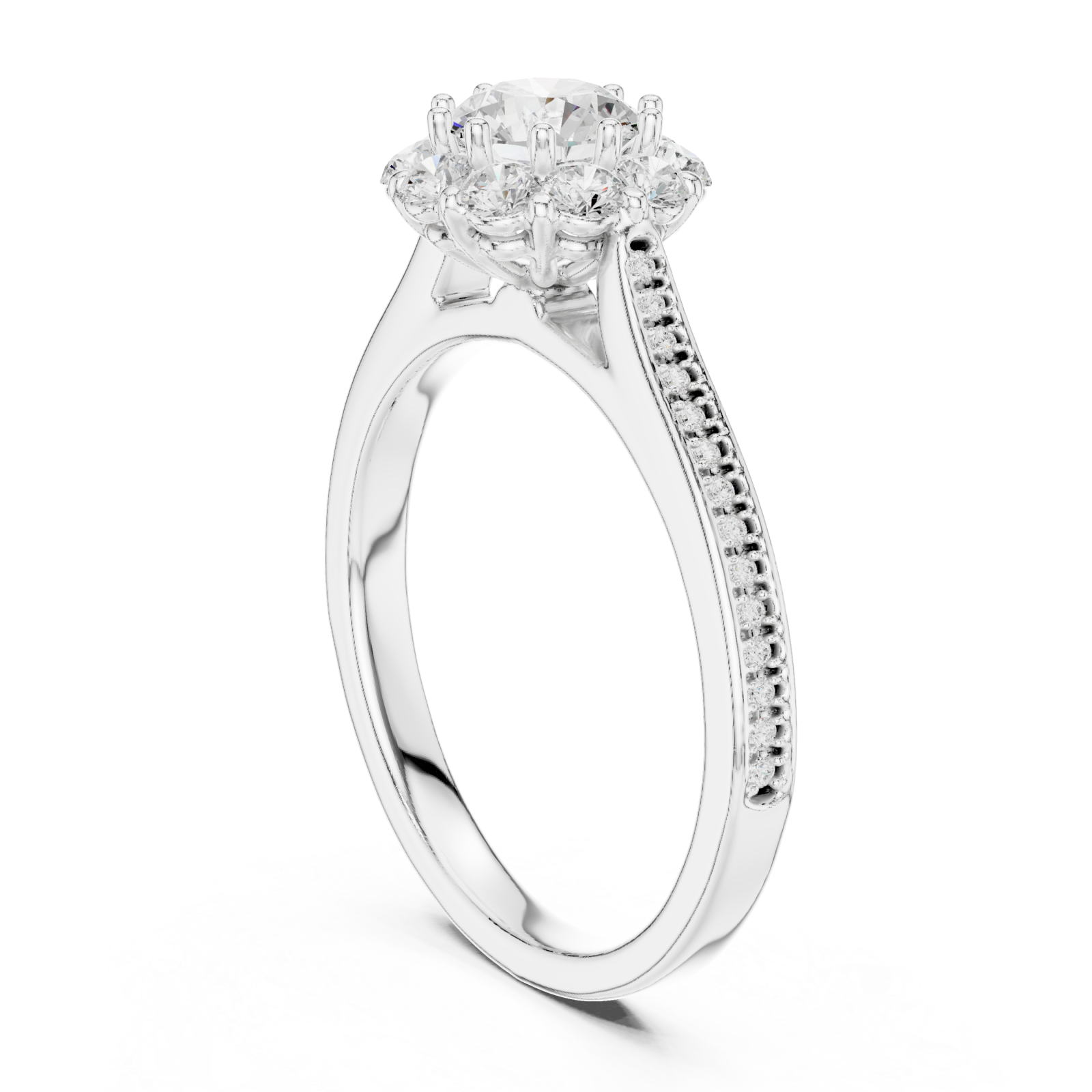  White Gold Eternal Embrace Pavé Band Solitaire Ring Left View