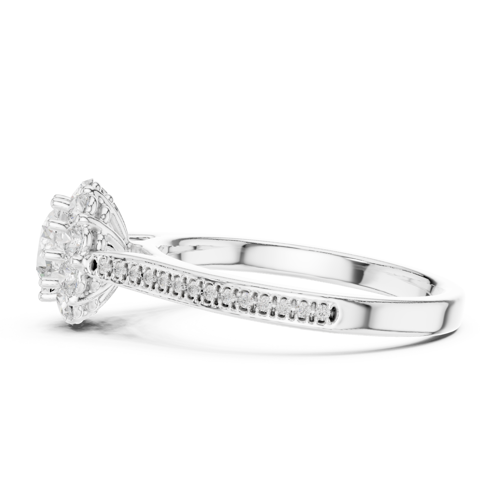  White Gold Eternal Embrace Pavé Band Solitaire Ring Side View