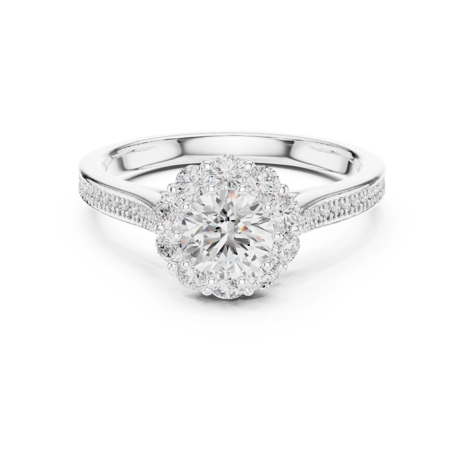  White Gold Eternal Embrace Pavé Band Solitaire Ring Front View