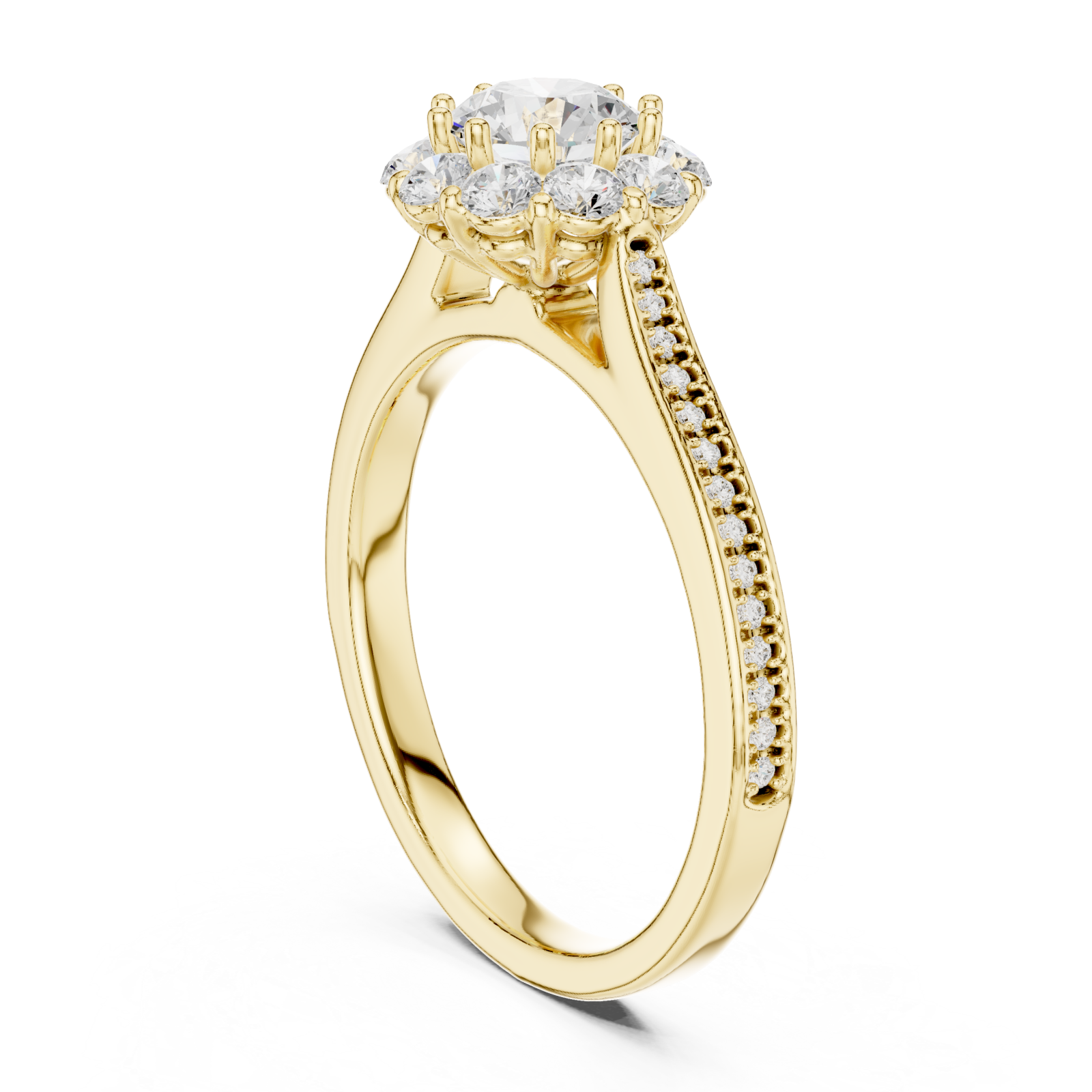  Gold Eternal Embrace Pavé Band Solitaire Ring Left View