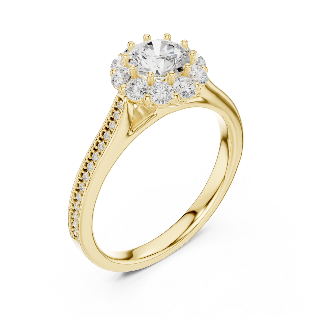 Gold Eternal Embrace Pavé Band Solitaire Ring Right View