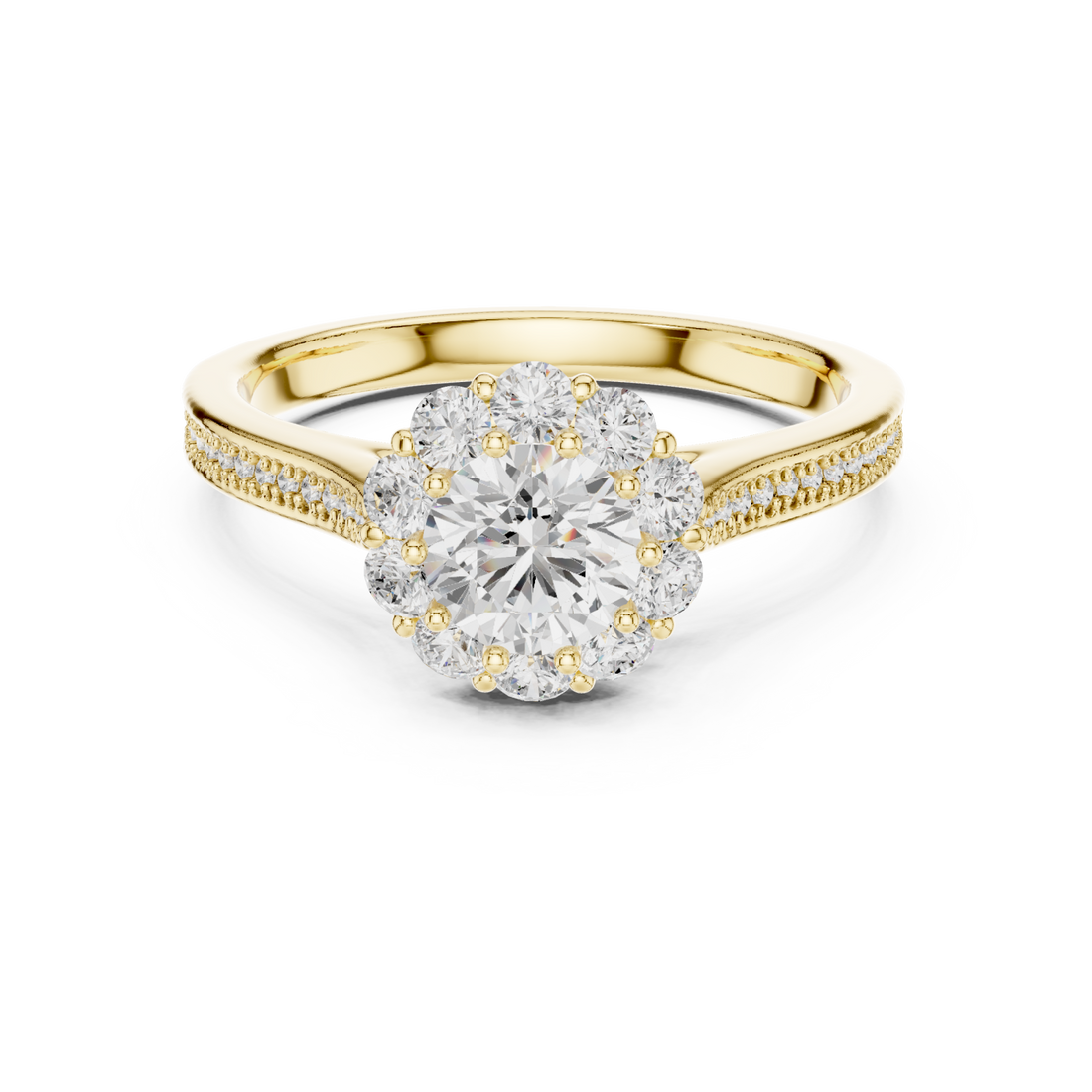 Gold Eternal Embrace Pavé Band Solitaire Ring Right View