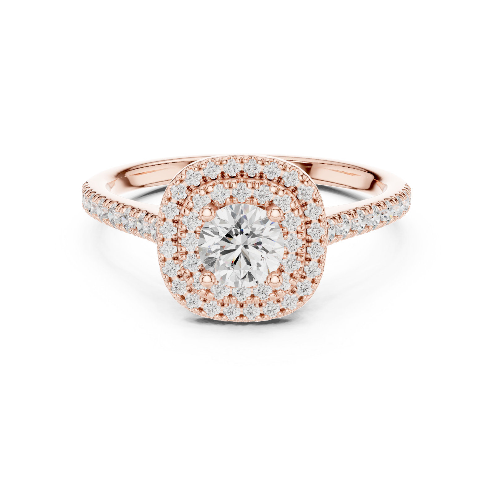 Rose Gold Sunlit Embrace Halo Ring Front View