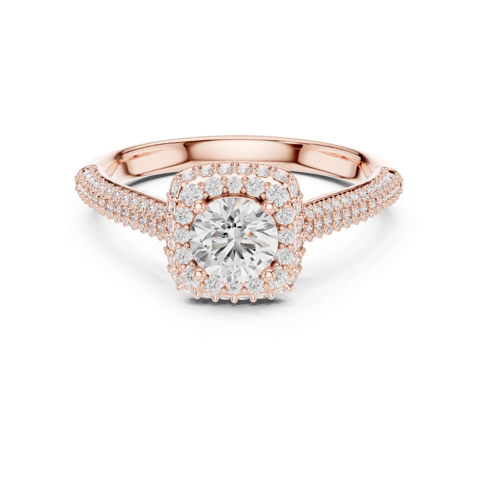  Rose Gold Lustrous Halo Glow Ring Front View