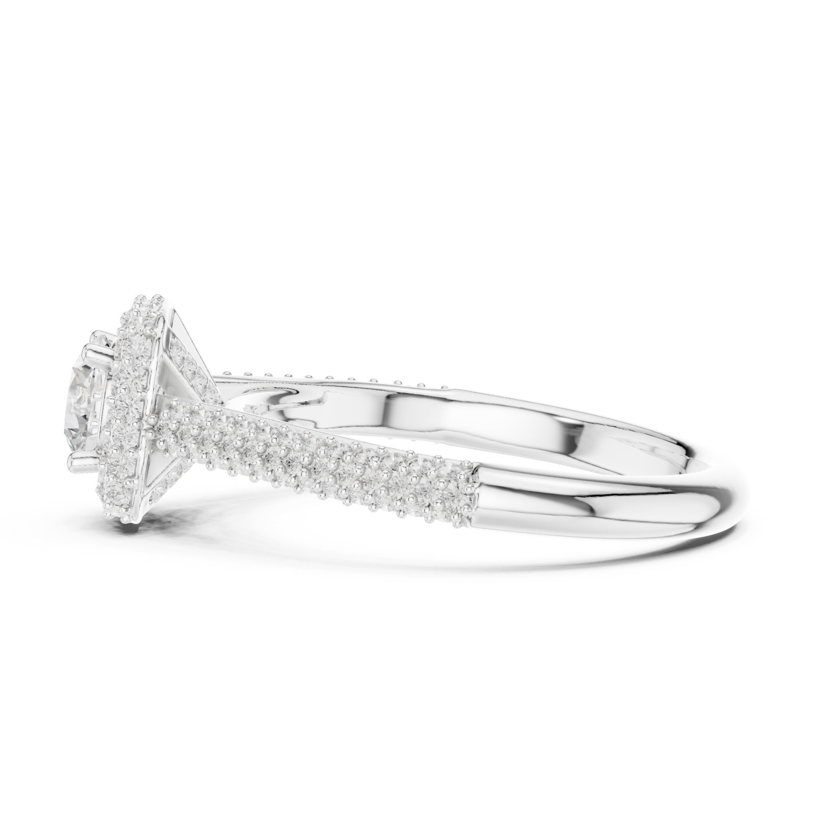  White Gold Lustrous Halo Glow Ring Side View