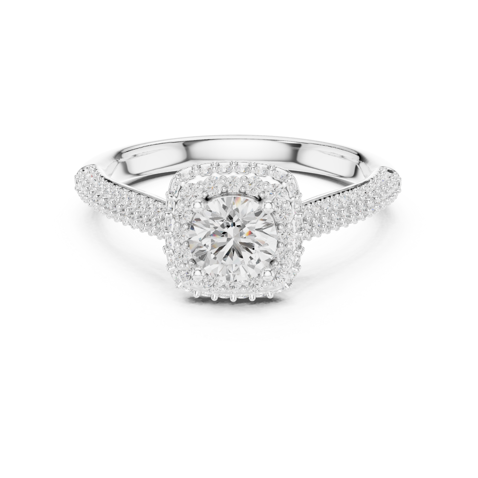  White Gold Lustrous Halo Glow Ring Front View