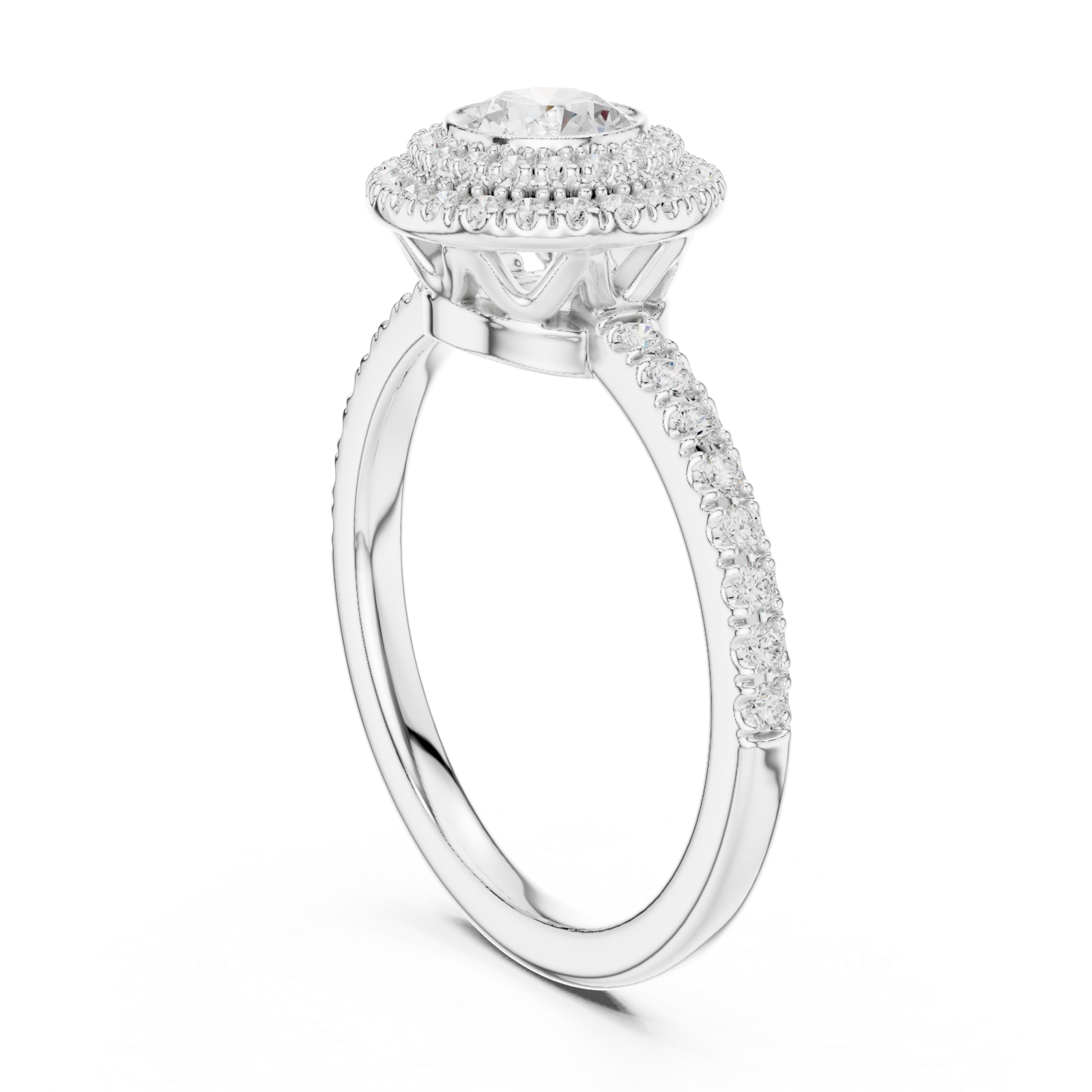  White Gold Celestial Harmony Double Halo Elegance Engagement Ring Left View