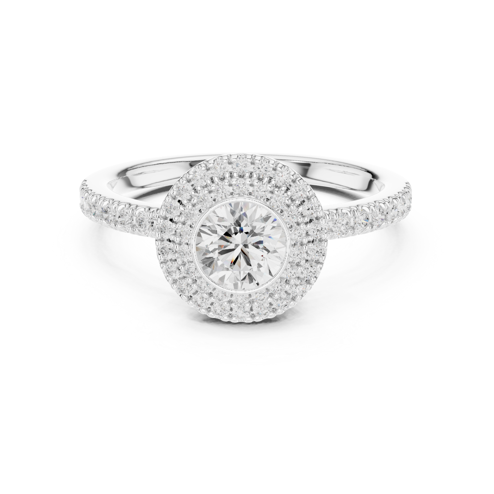  White Gold Celestial Harmony Double Halo Elegance Engagement Ring Front View