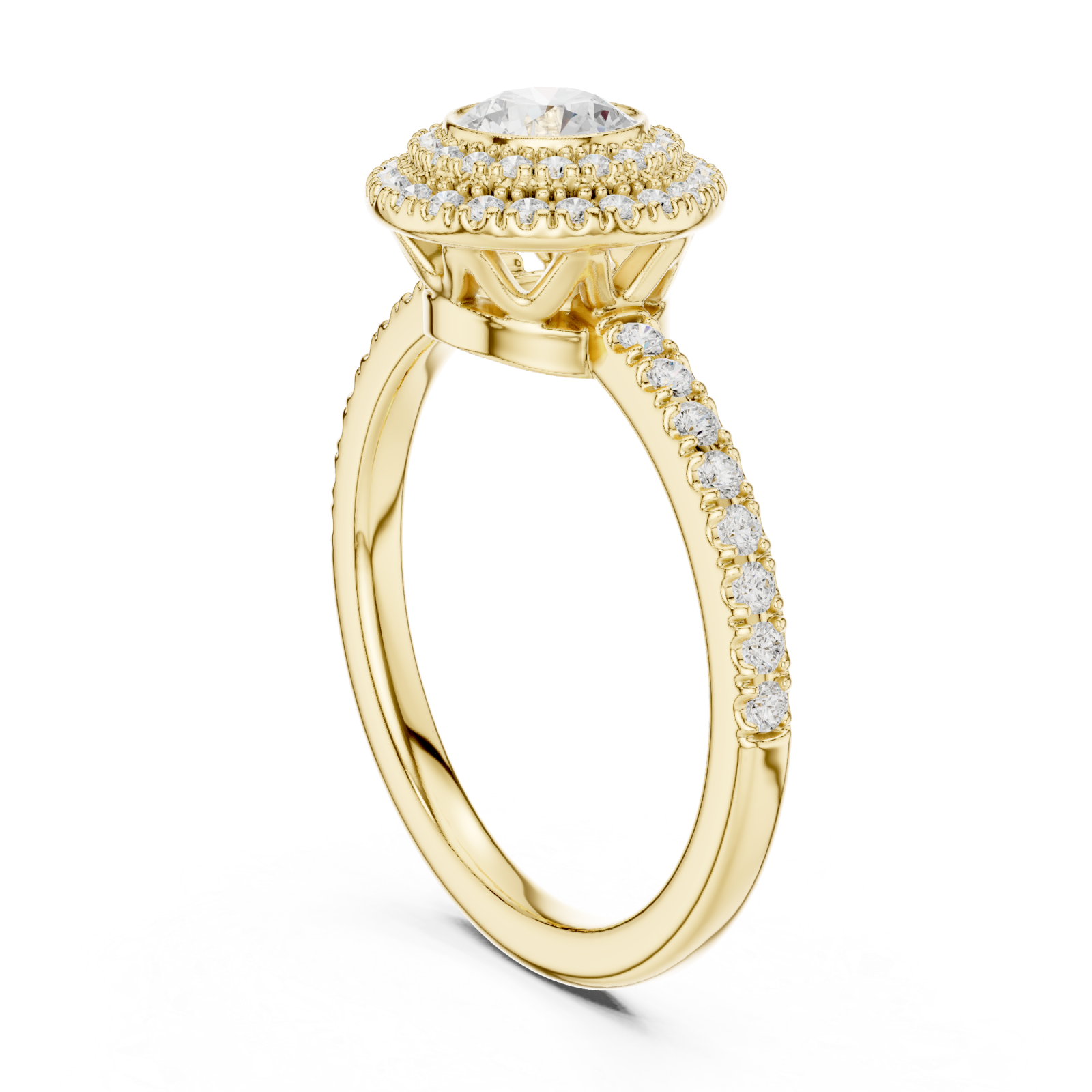  Gold Celestial Harmony Double Halo Elegance Engagement Ring Left View