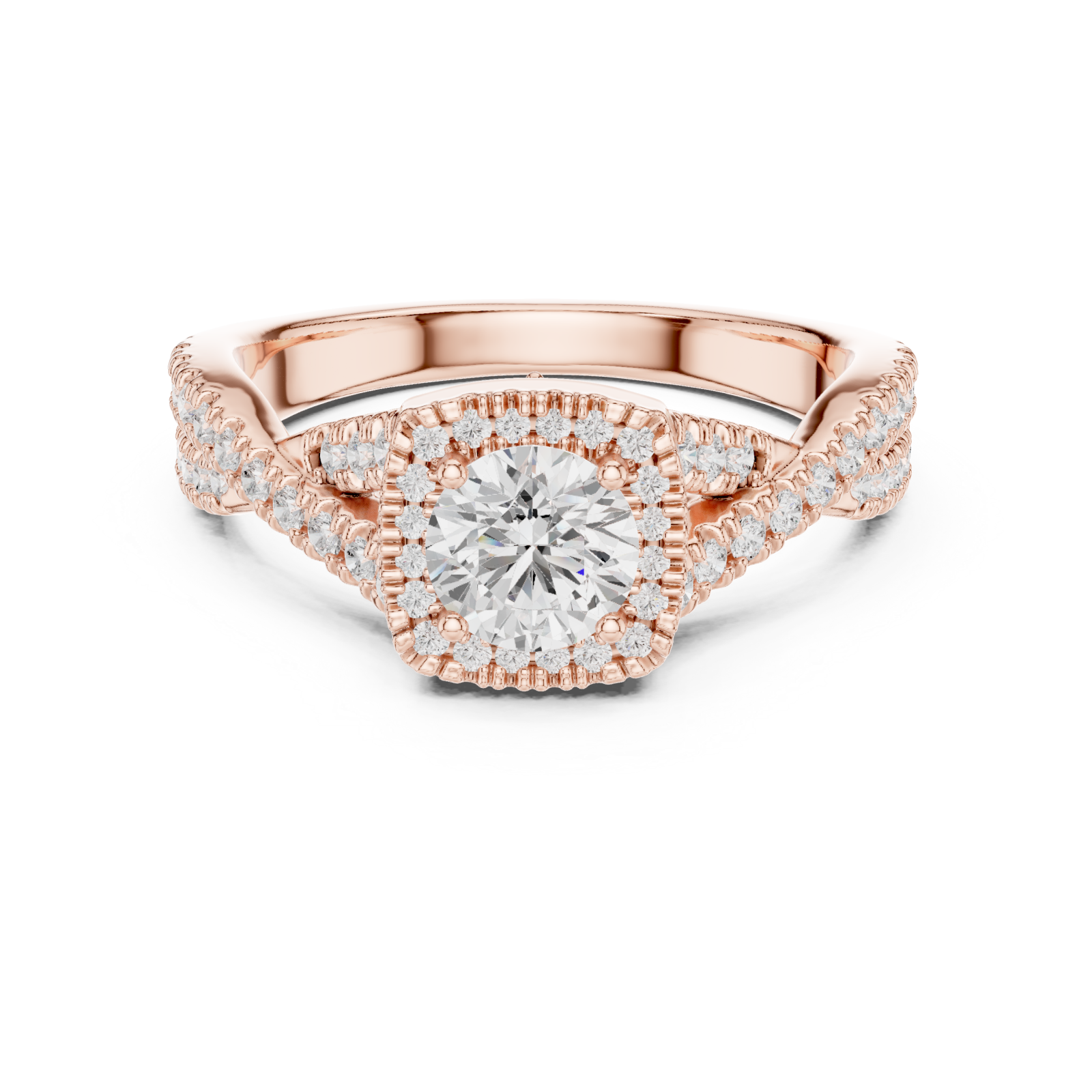  Rose Gold Radiance Halo Luxe Ring Front View
