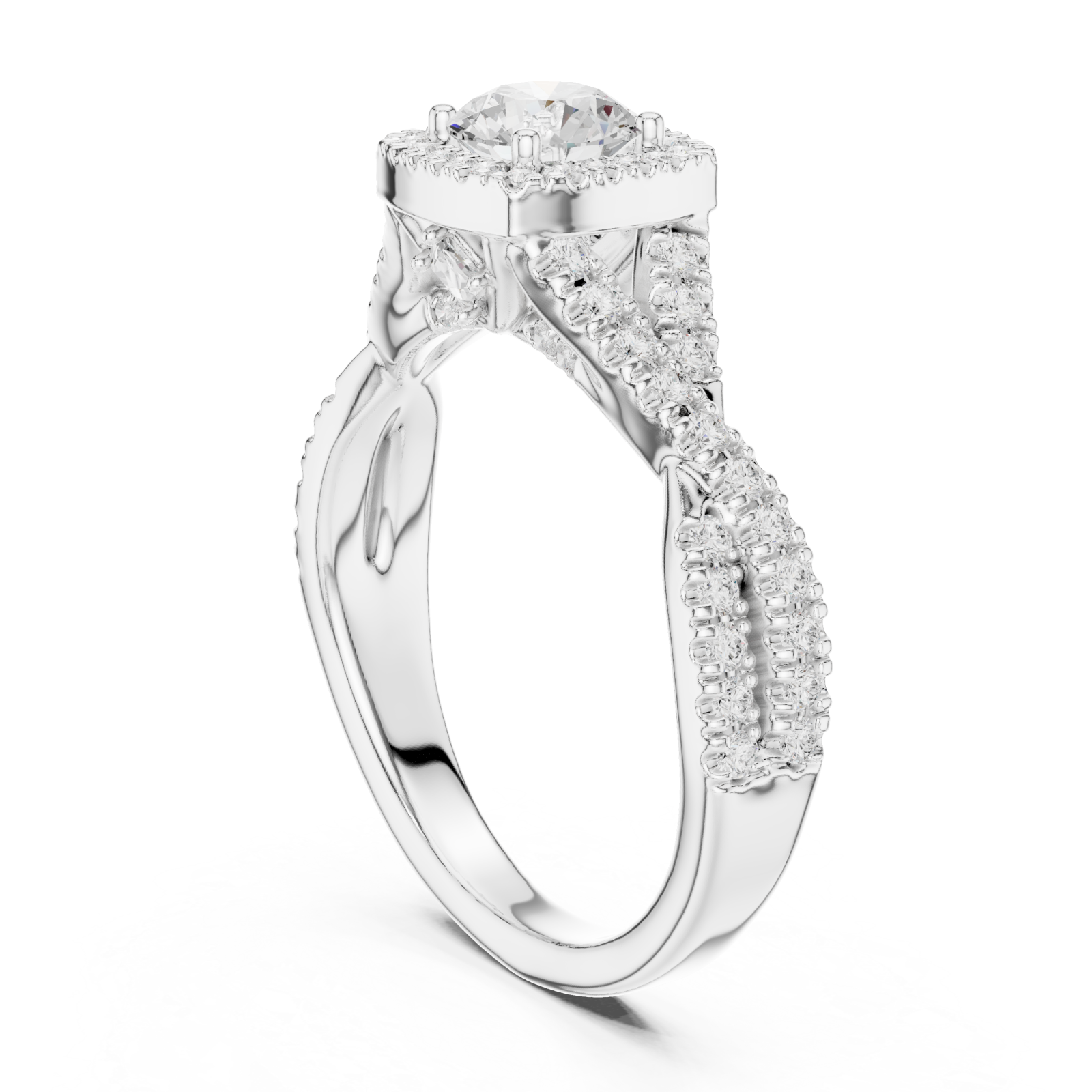  White Gold Radiance Halo Luxe Ring Left View