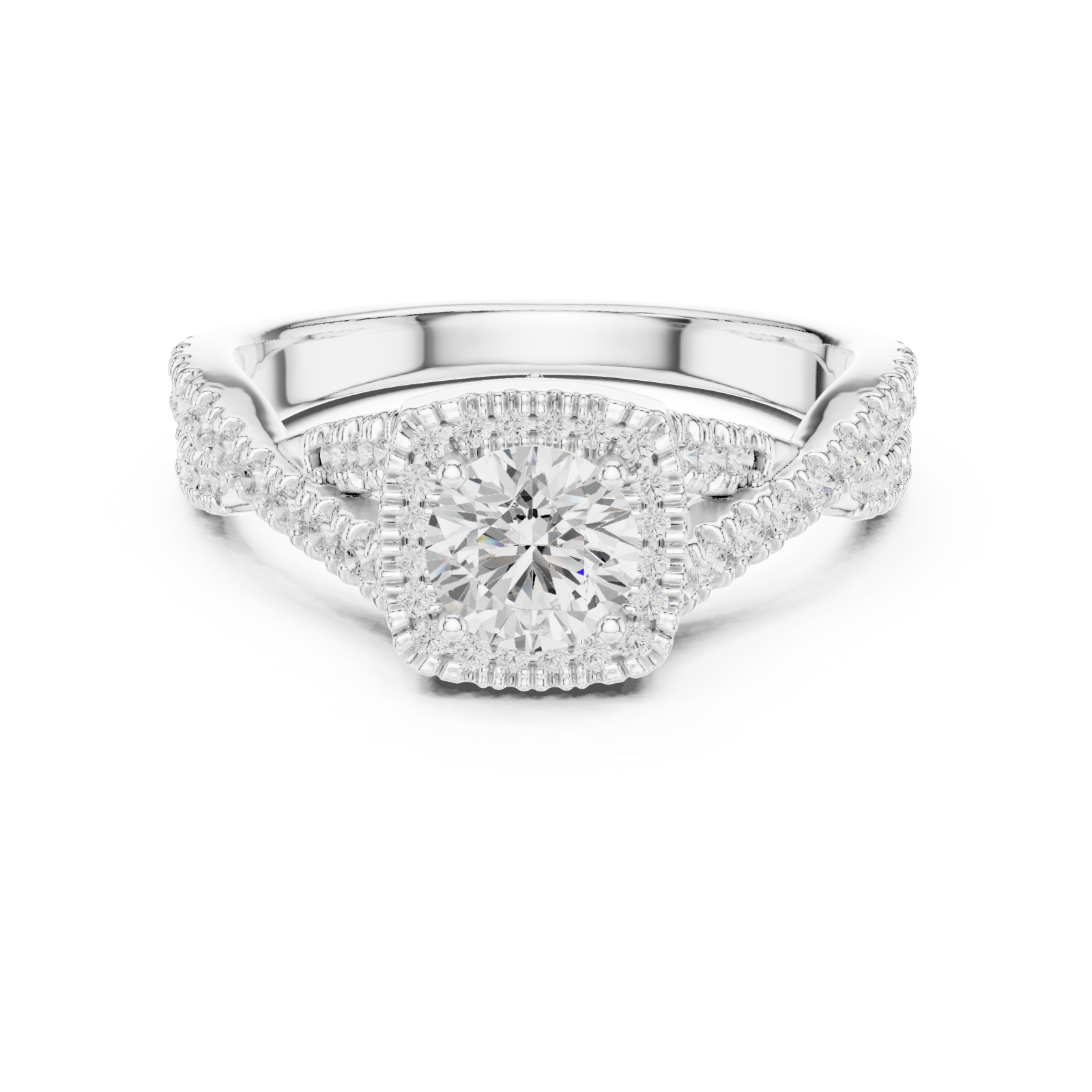  White Gold Radiance Halo Luxe Ring Front View
