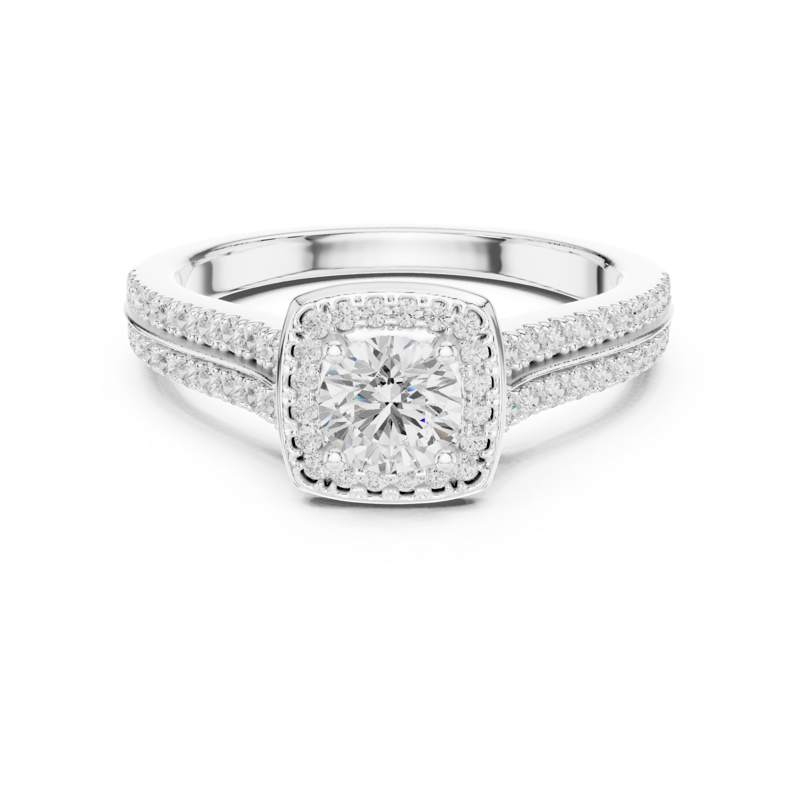  White Gold Royal Empress Crowned Elegance Solitaire Ring Front View