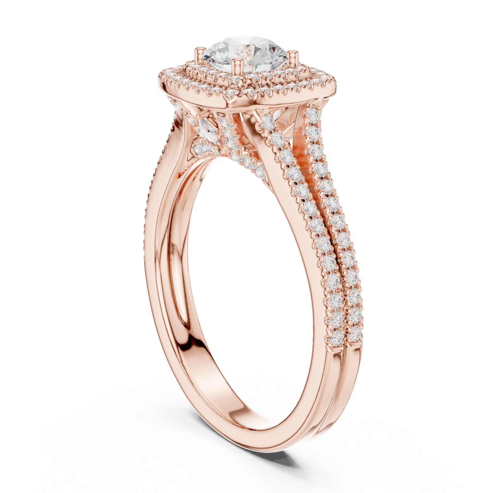  Rose Gold Radiant Plume Halo Ring Left View