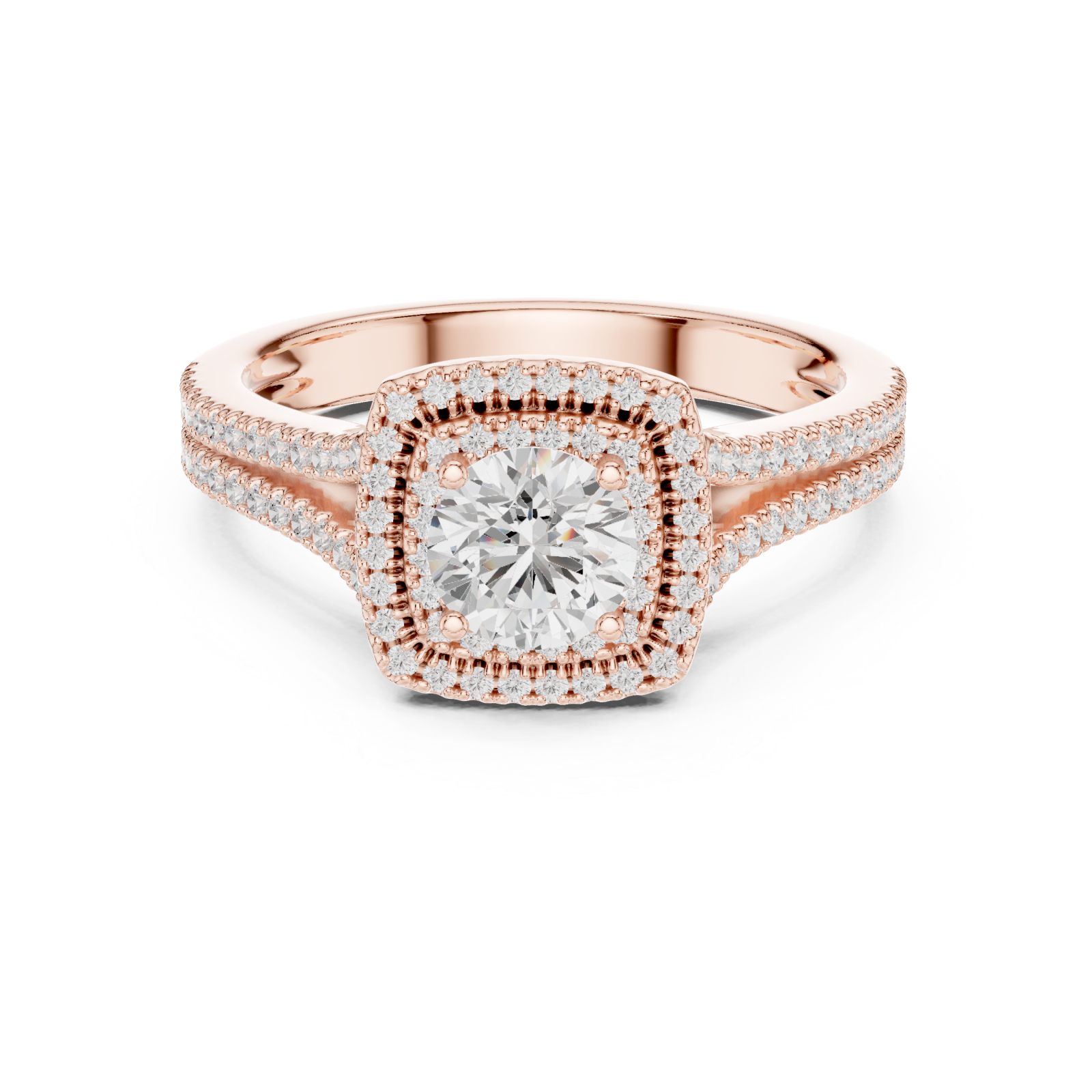  Rose Gold Radiant Plume Halo Ring Front View