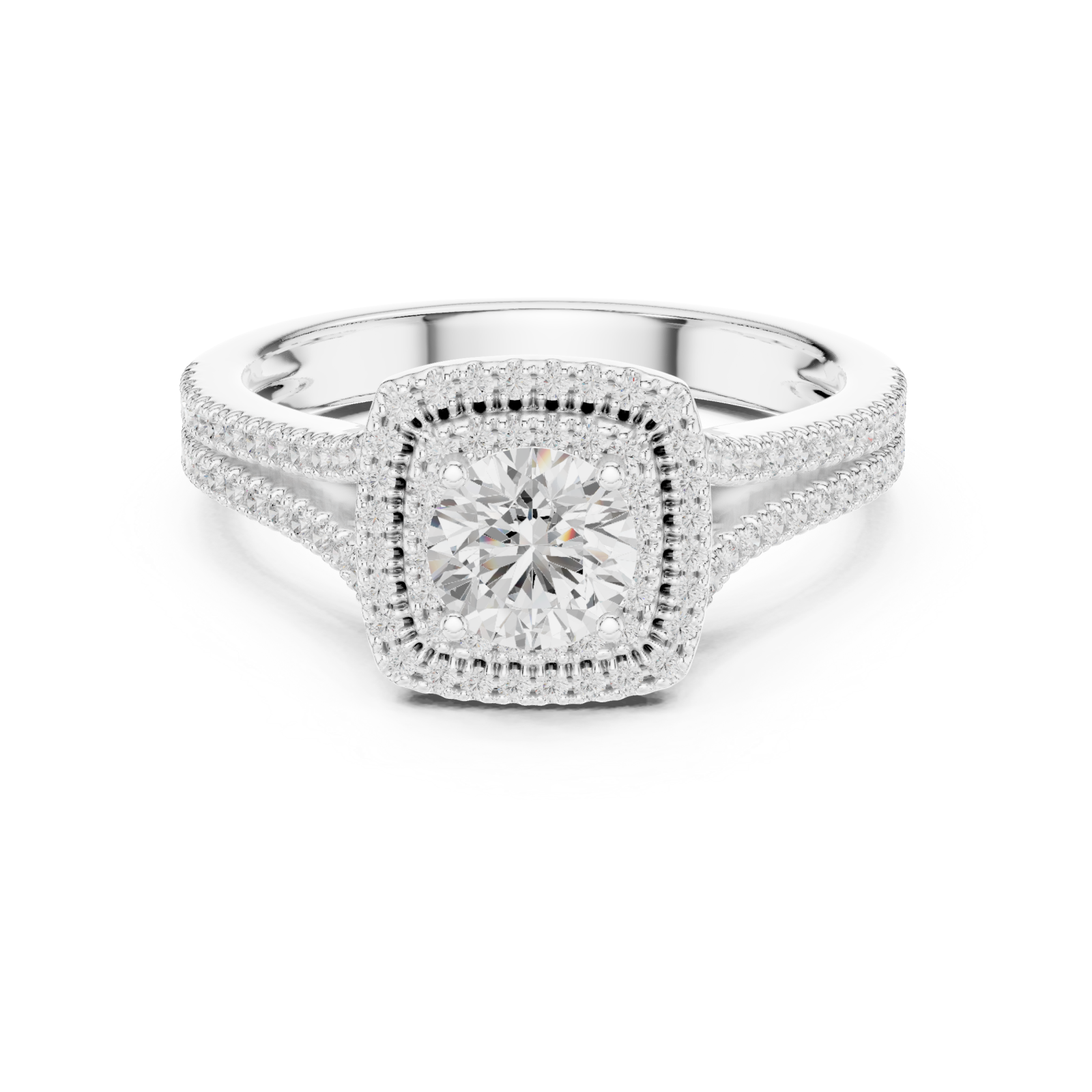  White Gold Radiant Plume Halo Ring Front View