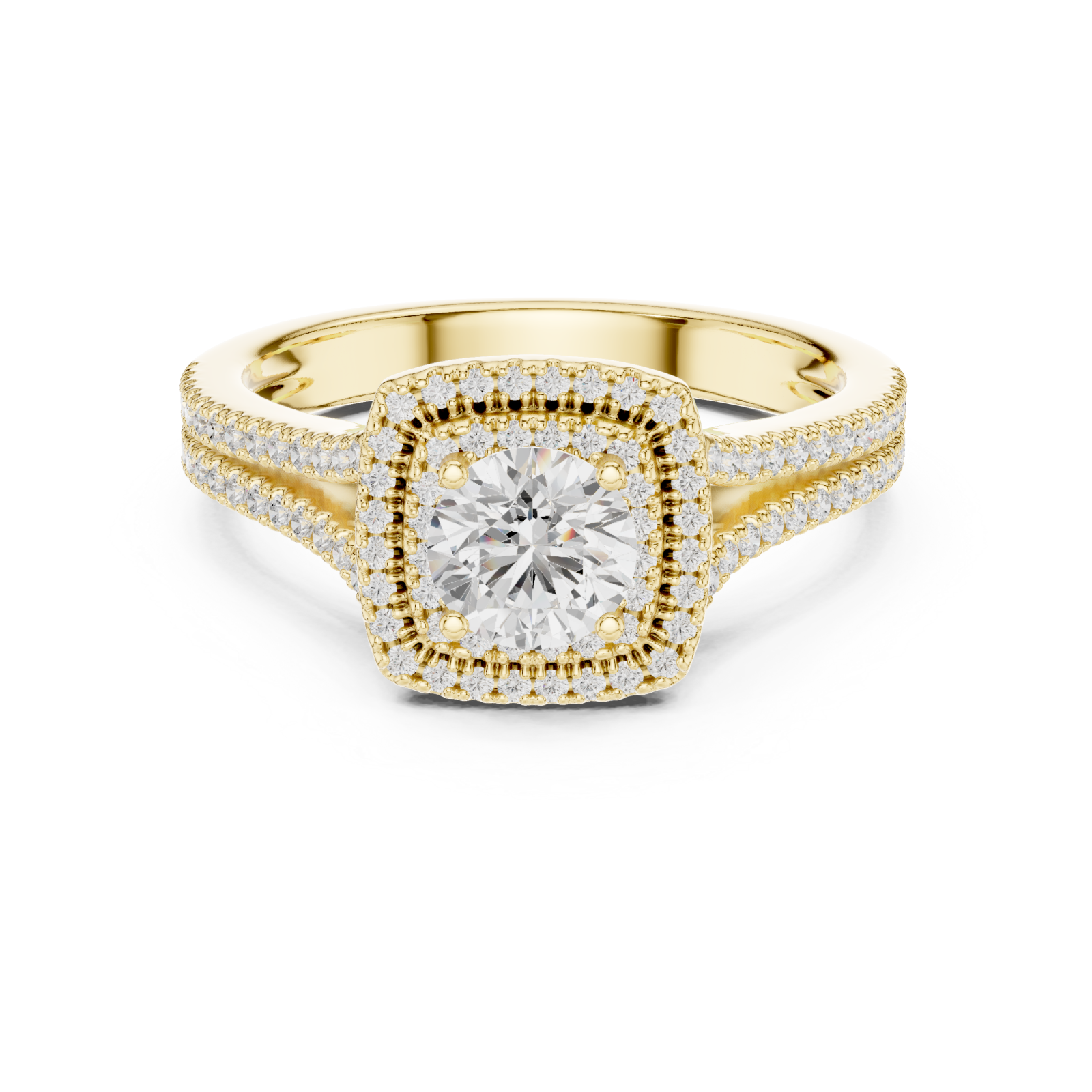  Gold Radiant Plume Halo Ring Front View
