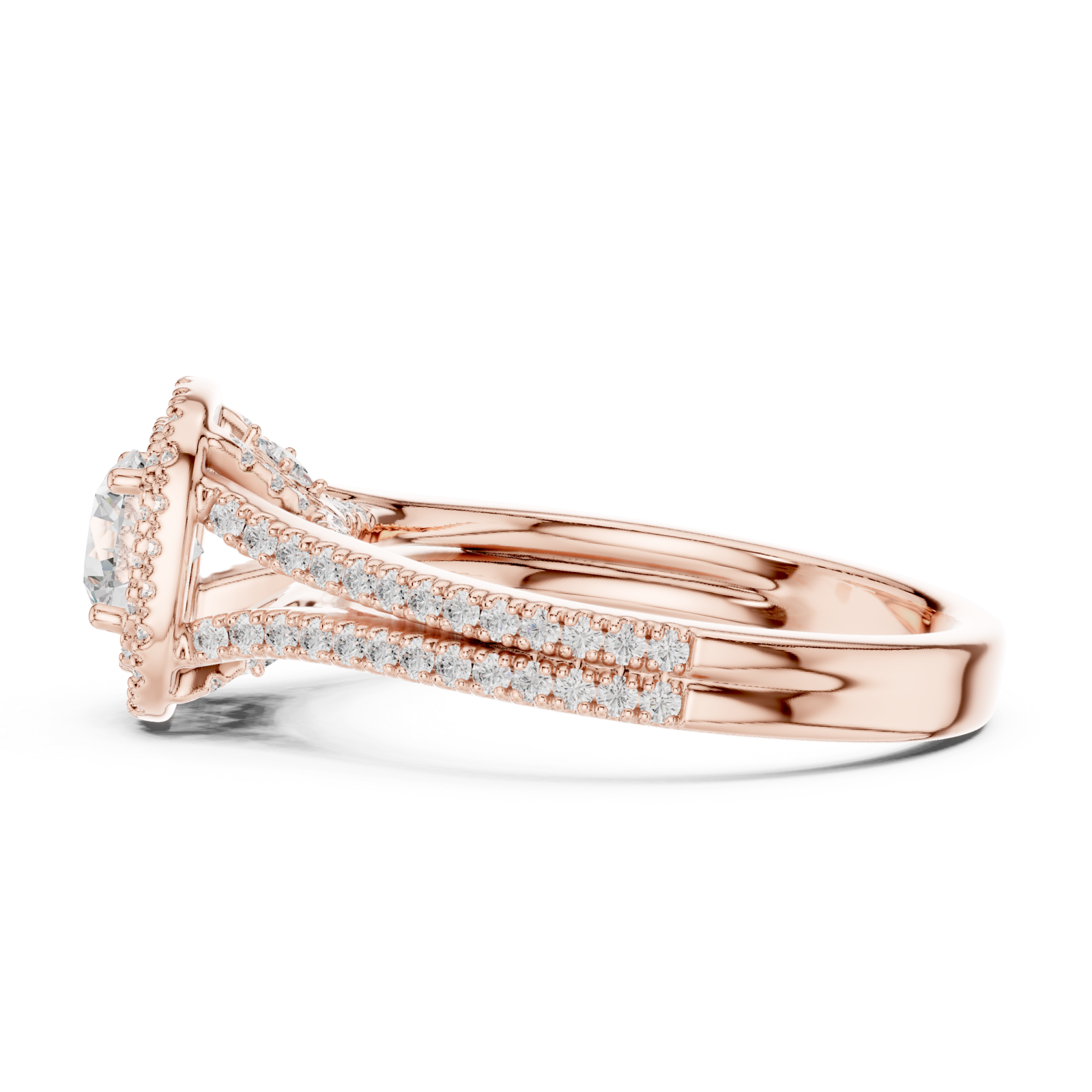  Rose Gold Lumina Double Halo Radiance Ring Side View