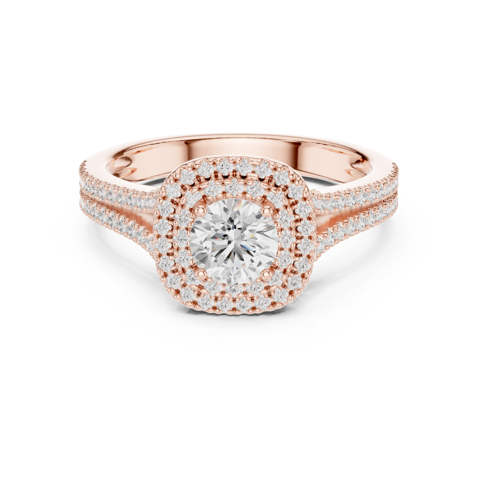 Rose Gold Lumina Double Halo Radiance Ring Front View