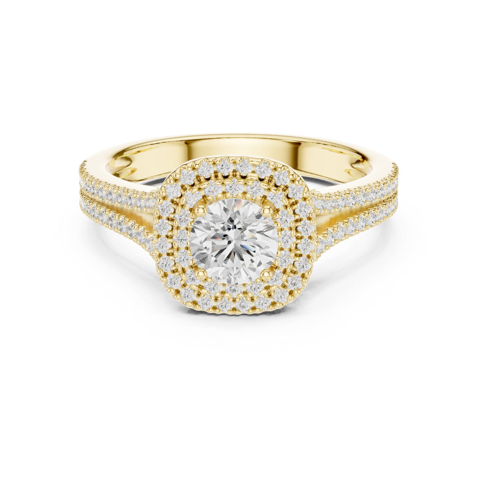  Gold Lumina Double Halo Radiance Ring Front View