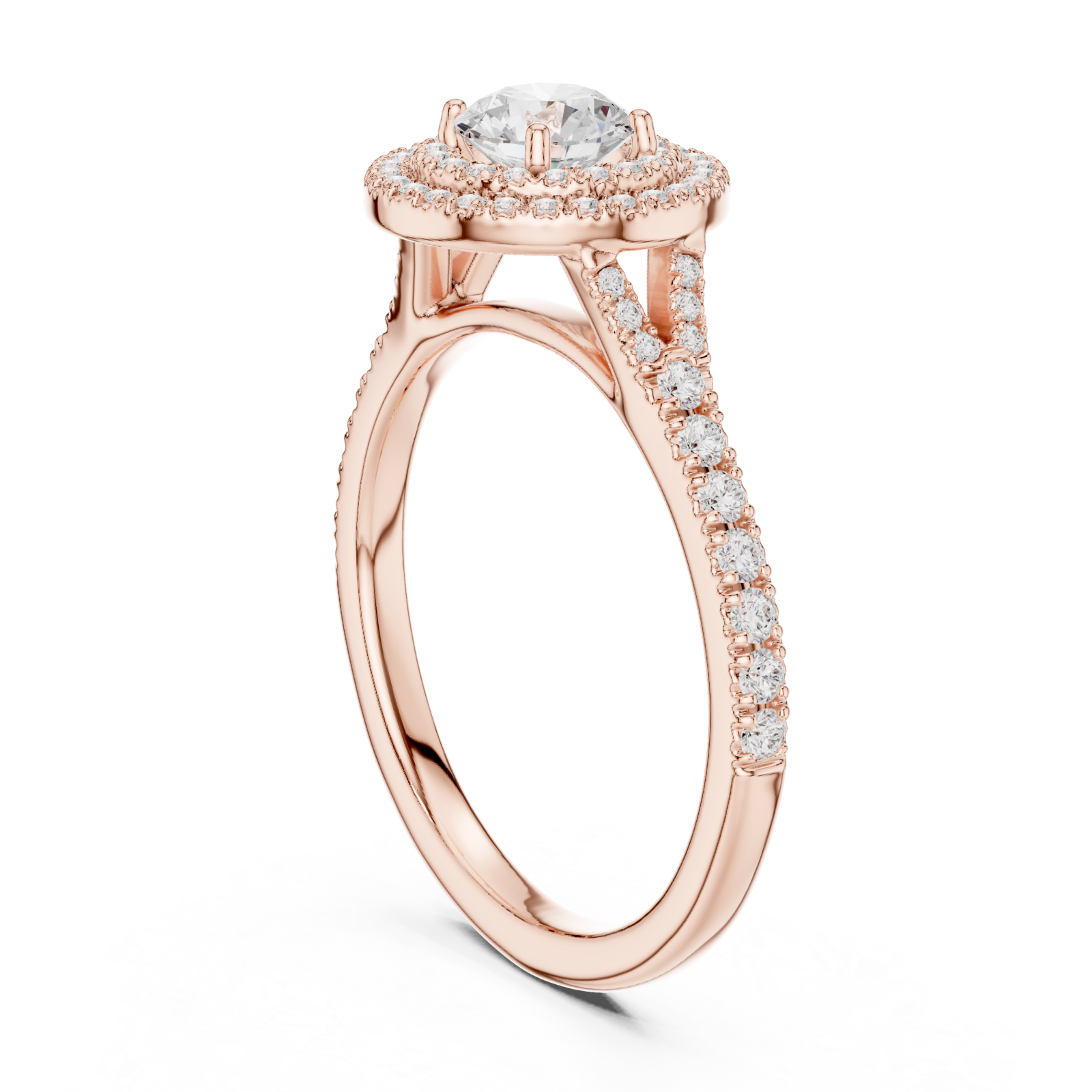  Rose Gold Serene Embrace Radiant Round Ring Left View