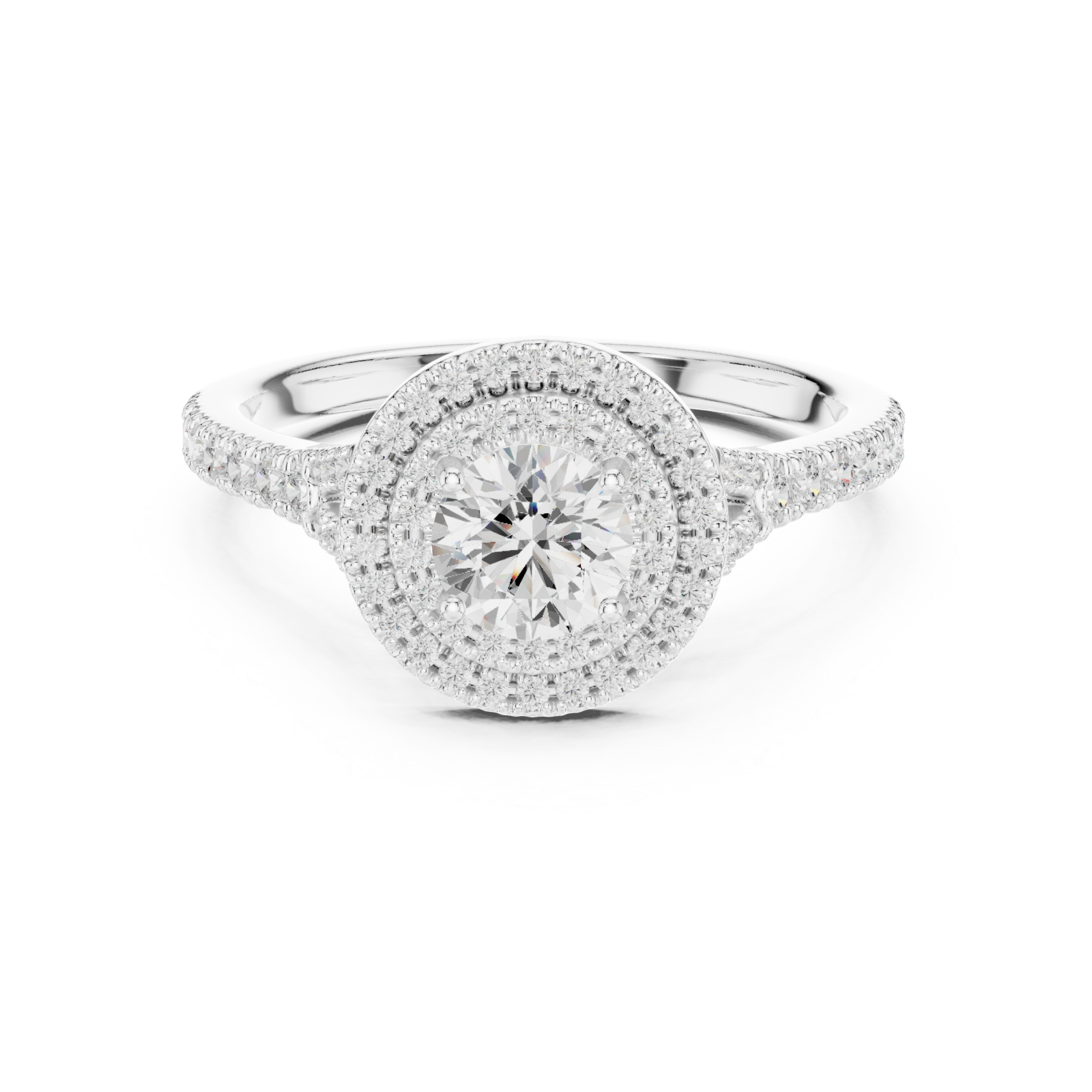  White Gold Serene Embrace Radiant Round Ring Front View