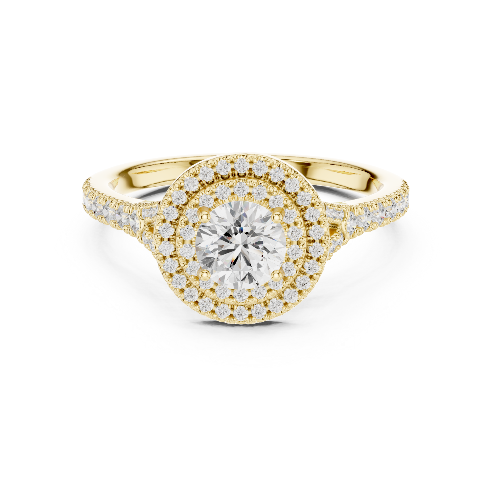  Gold Serene Embrace Radiant Round Ring Front View
