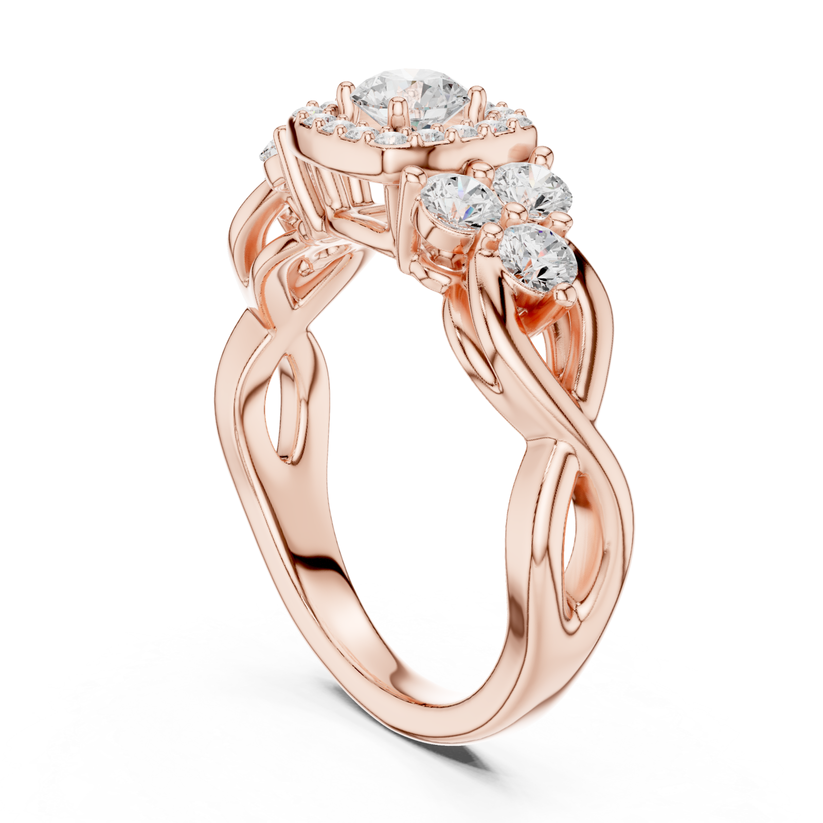  Rose Gold Lustrous Crown Halo Ring Left View