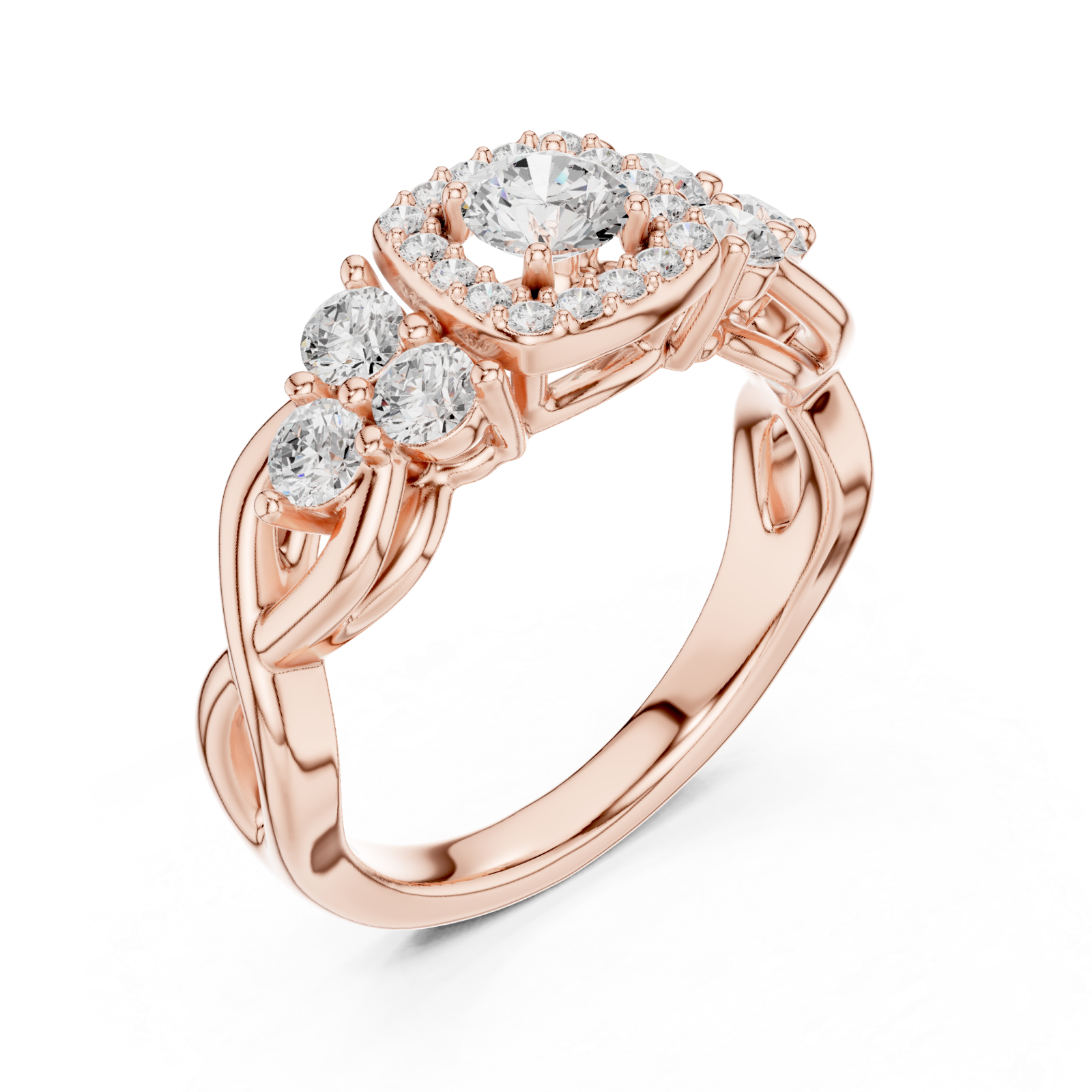  Rose Gold Lustrous Crown Halo Ring Right View