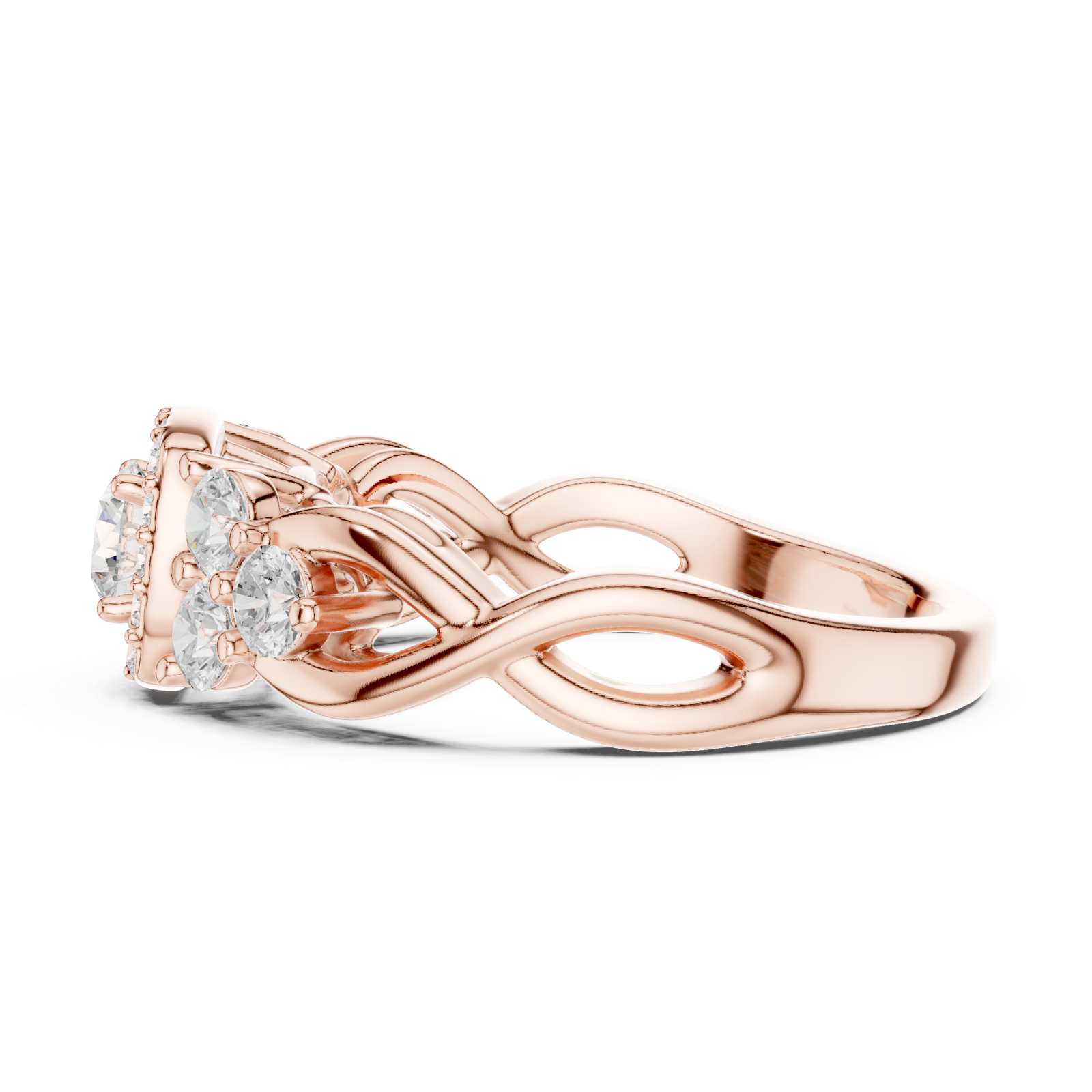  Rose Gold Lustrous Crown Halo Ring Side View