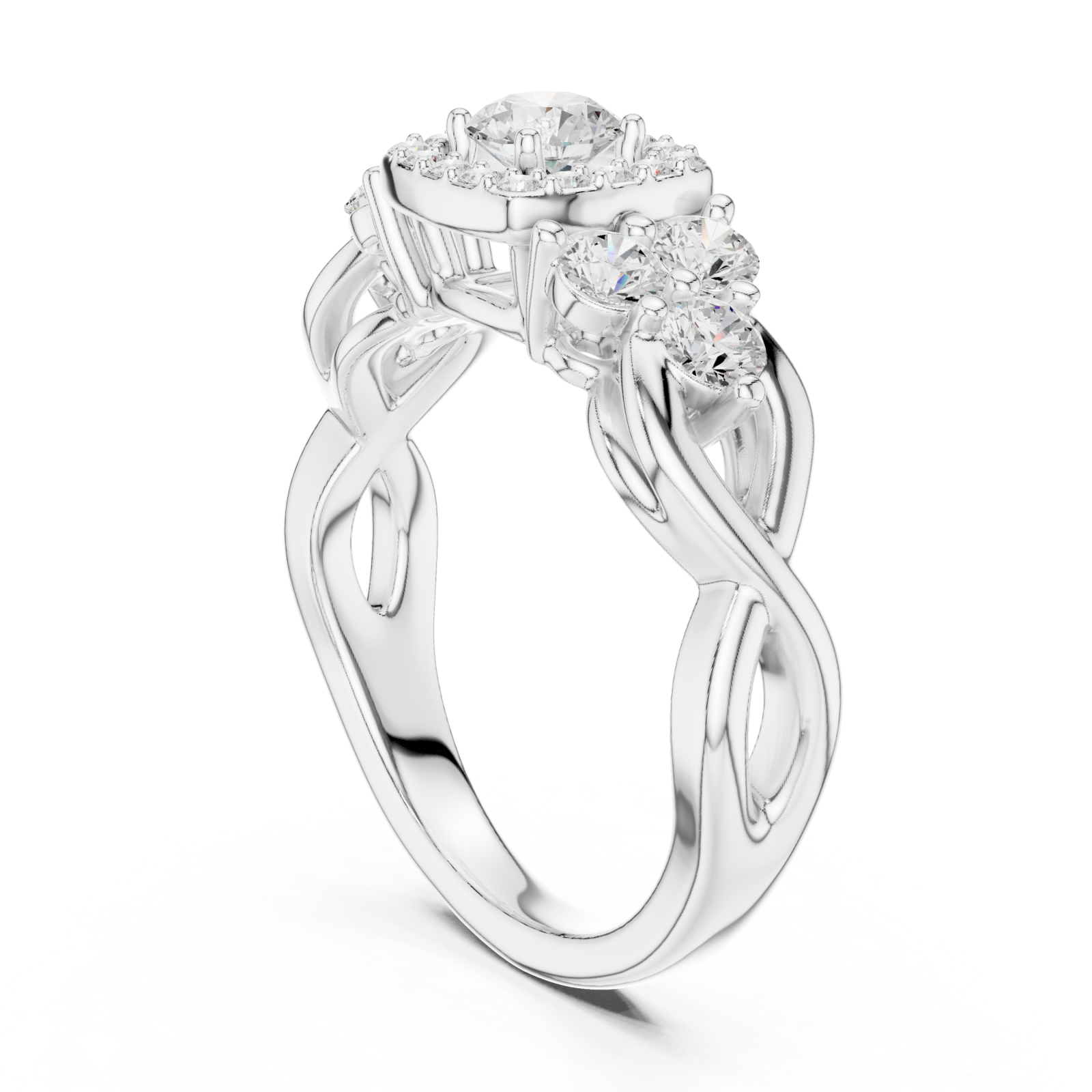  White Gold Lustrous Crown Halo Ring Left View