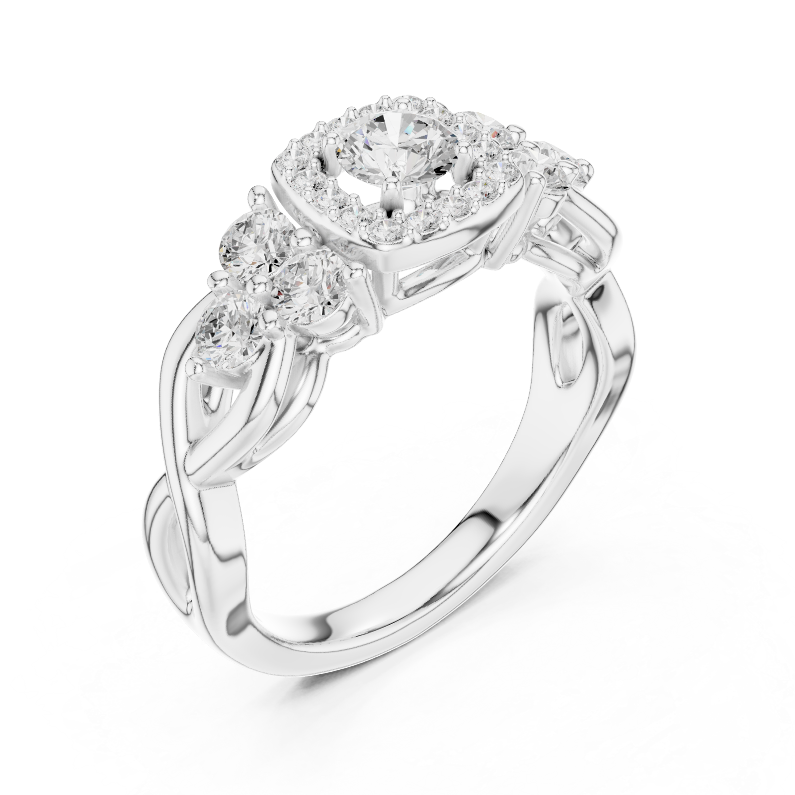  White Gold Lustrous Crown Halo Ring Right View
