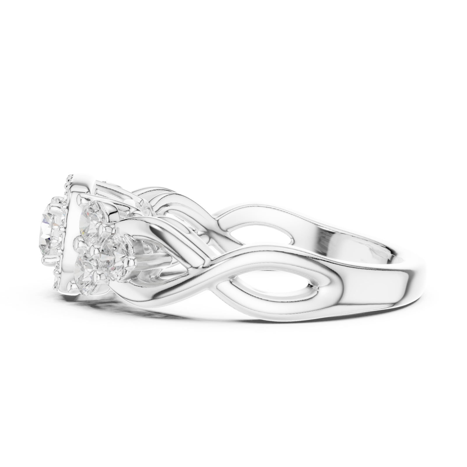  White Gold Lustrous Crown Halo Ring Side View