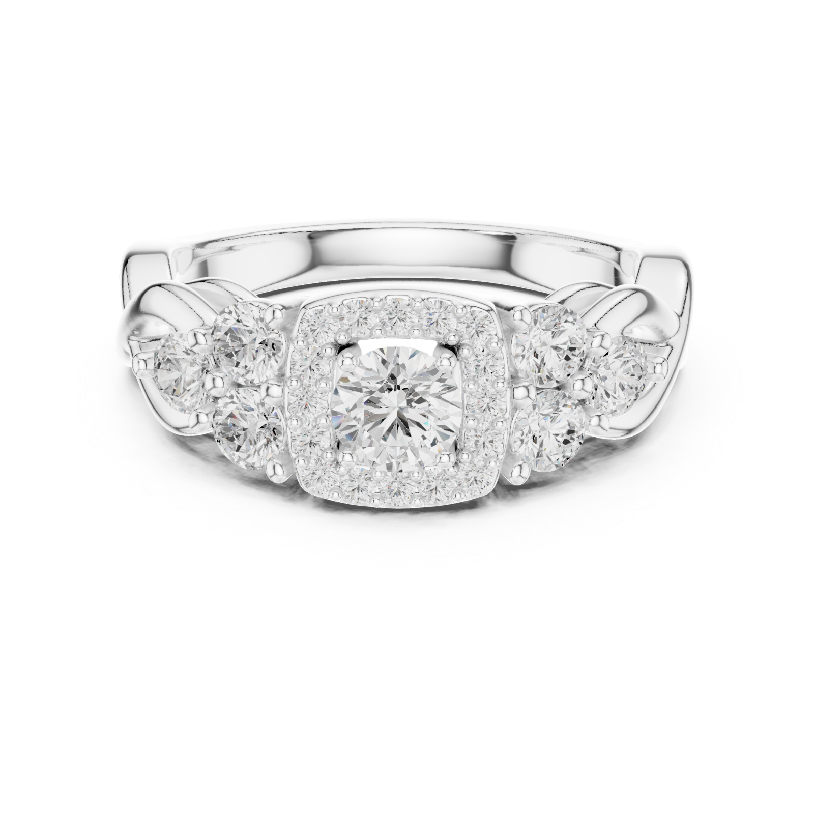  White Gold Lustrous Crown Halo Ring Front View