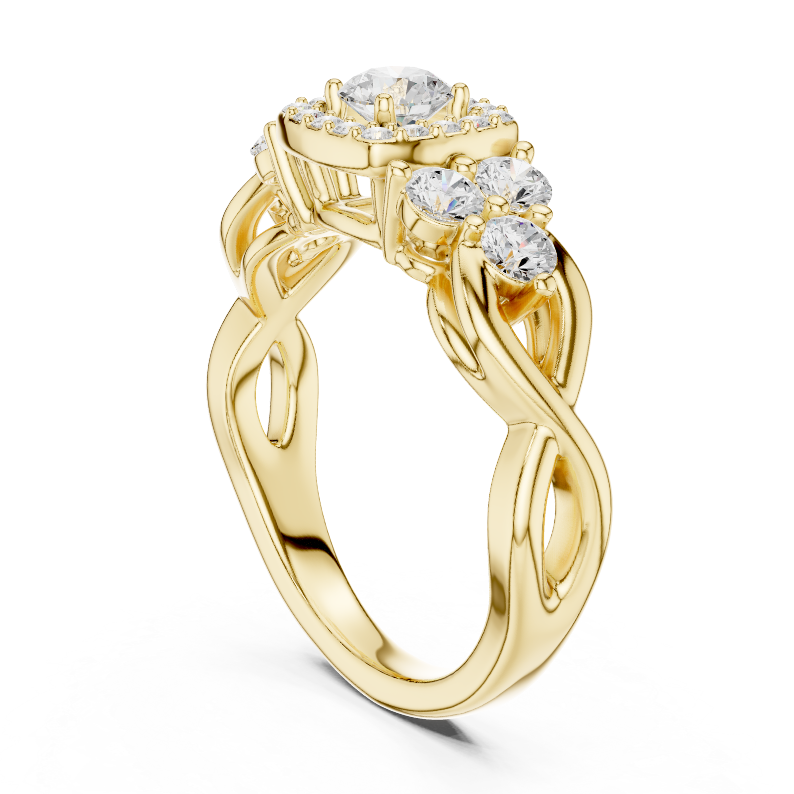  Gold Lustrous Crown Halo Ring Left View