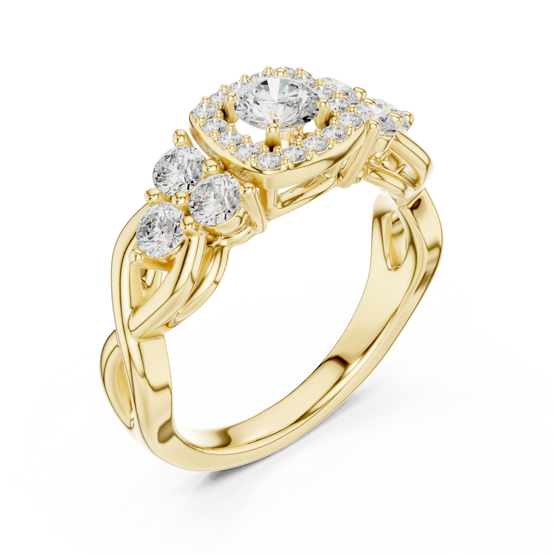 Gold Lustrous Crown Halo Ring Right View